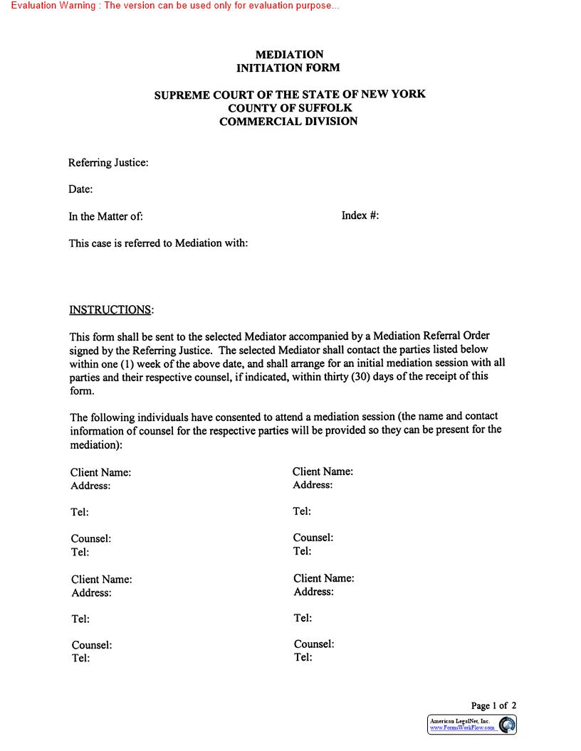 Mediation Initiation Form | Pdf Fpdf Doc Docx | New York
