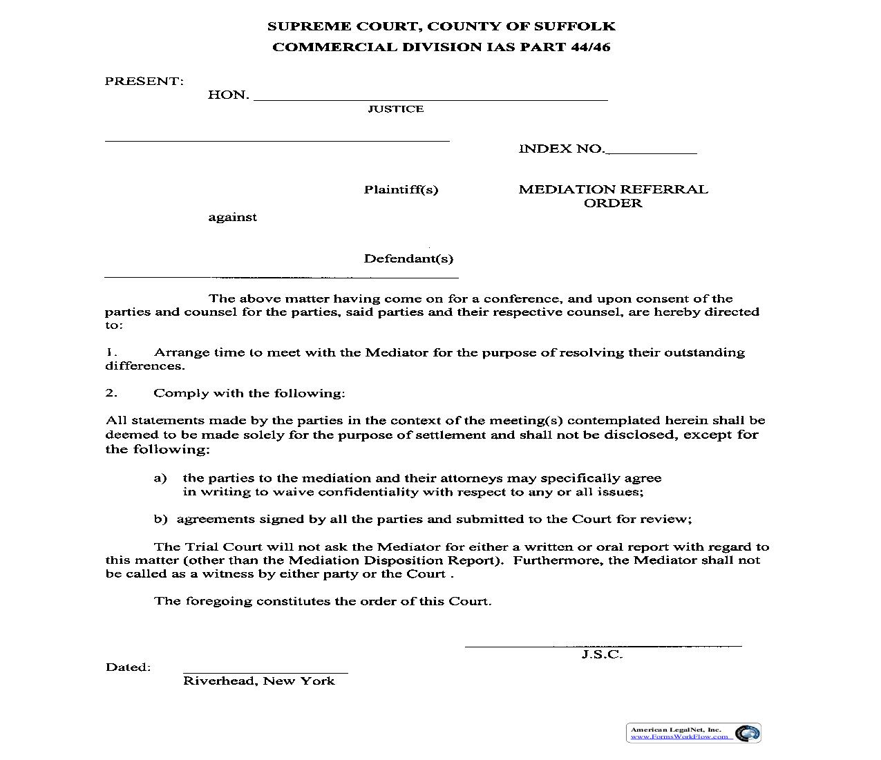 Mediation Referral Order | Pdf Fpdf Doc Docx | New York