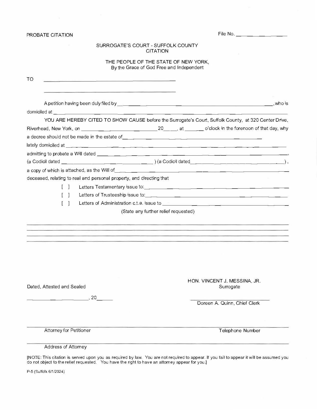 Probate Citation {Suf PCit} | Pdf Fpdf Docx | New York