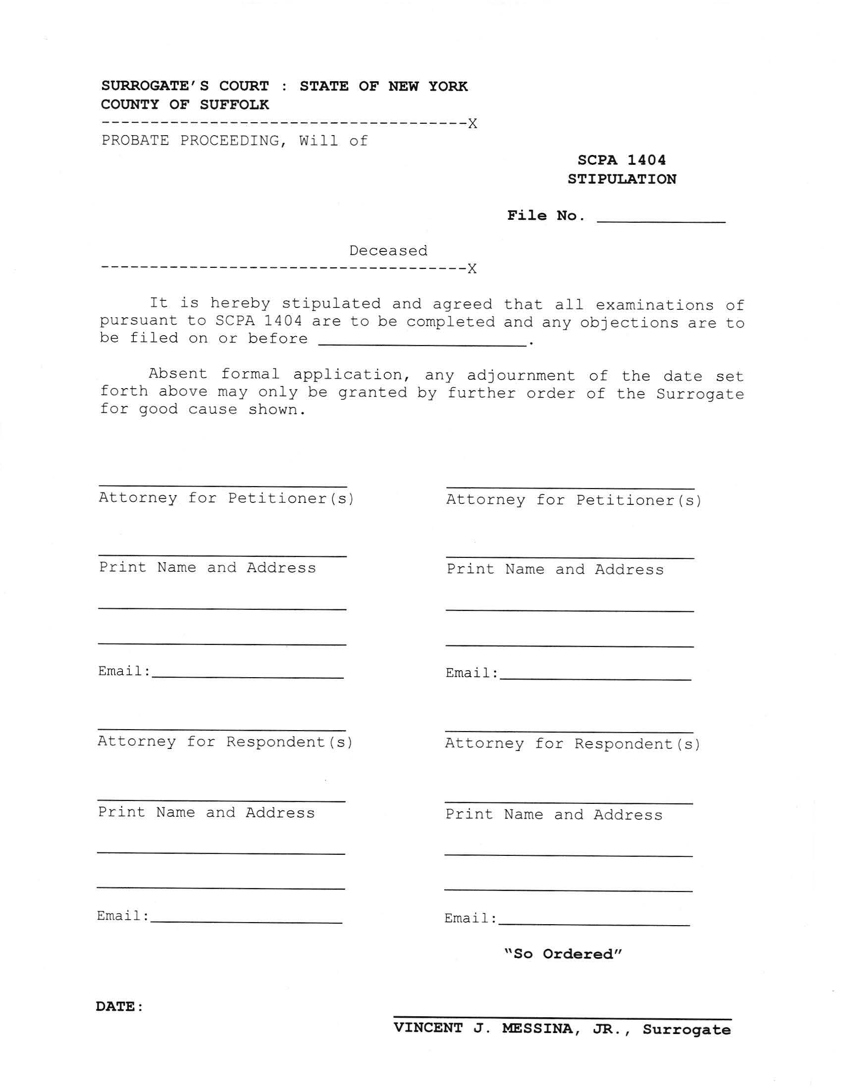 SCPA 1404 Stipulation | Pdf Fpdf Docx | New York