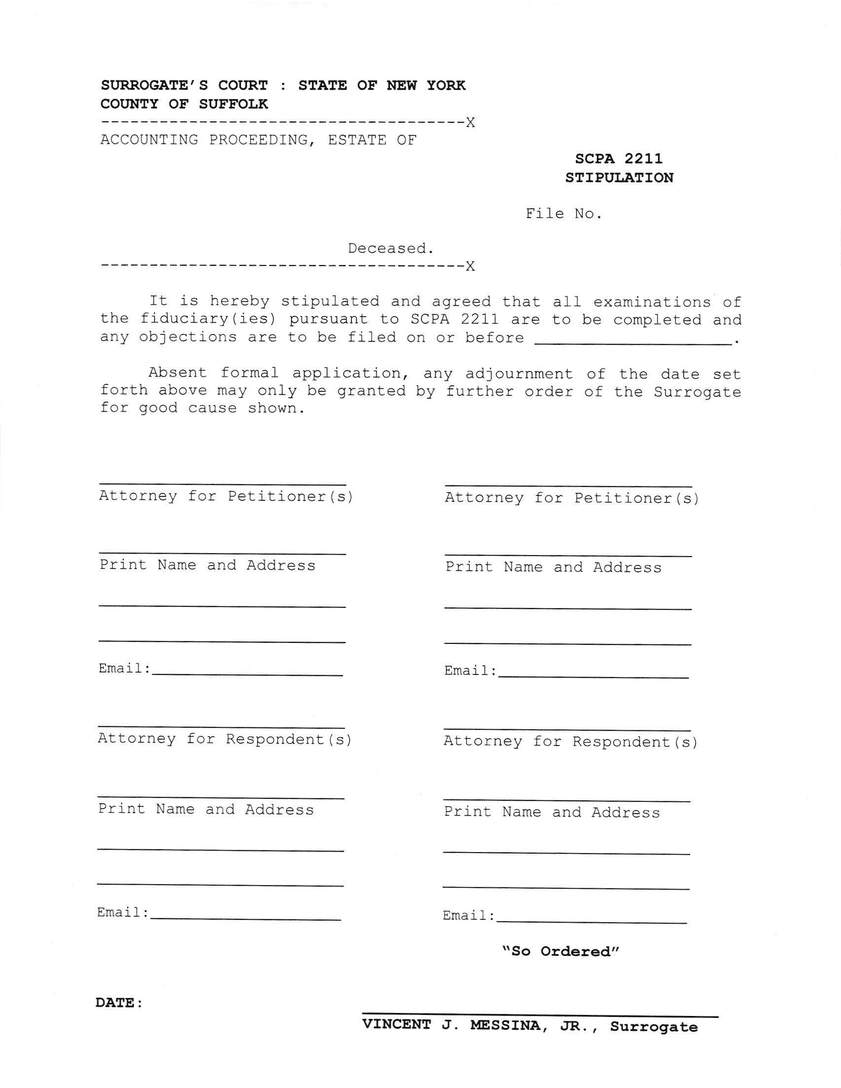 SCPA 2211 Stipulation | Pdf Fpdf Docx | New York