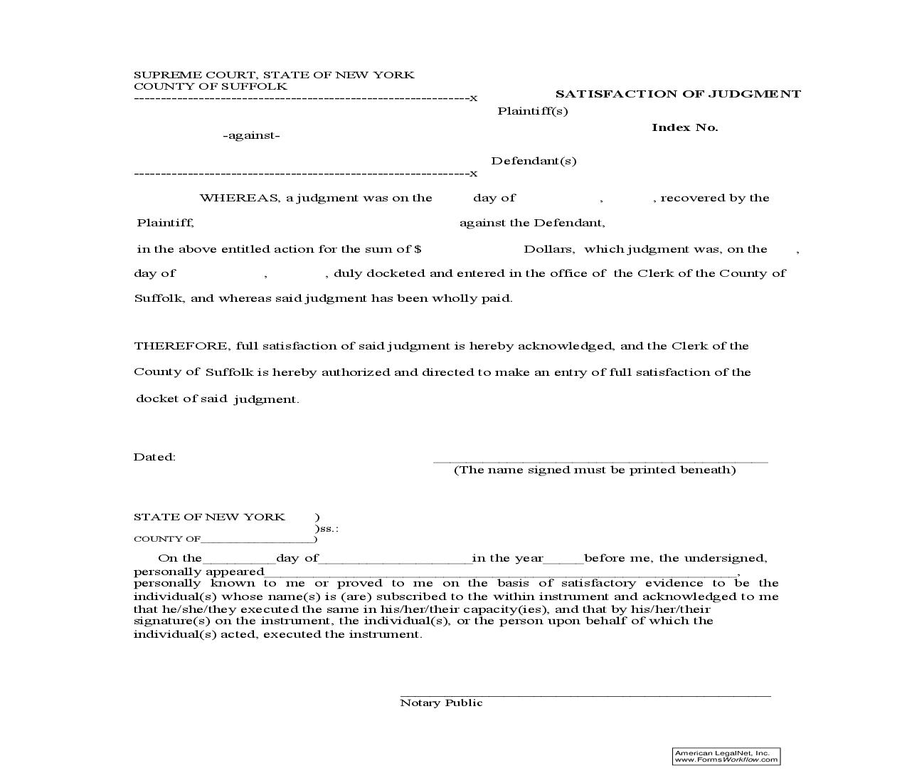 Satisfaction Of Judgment (Suffolk) | Pdf Fpdf Doc Docx | New York