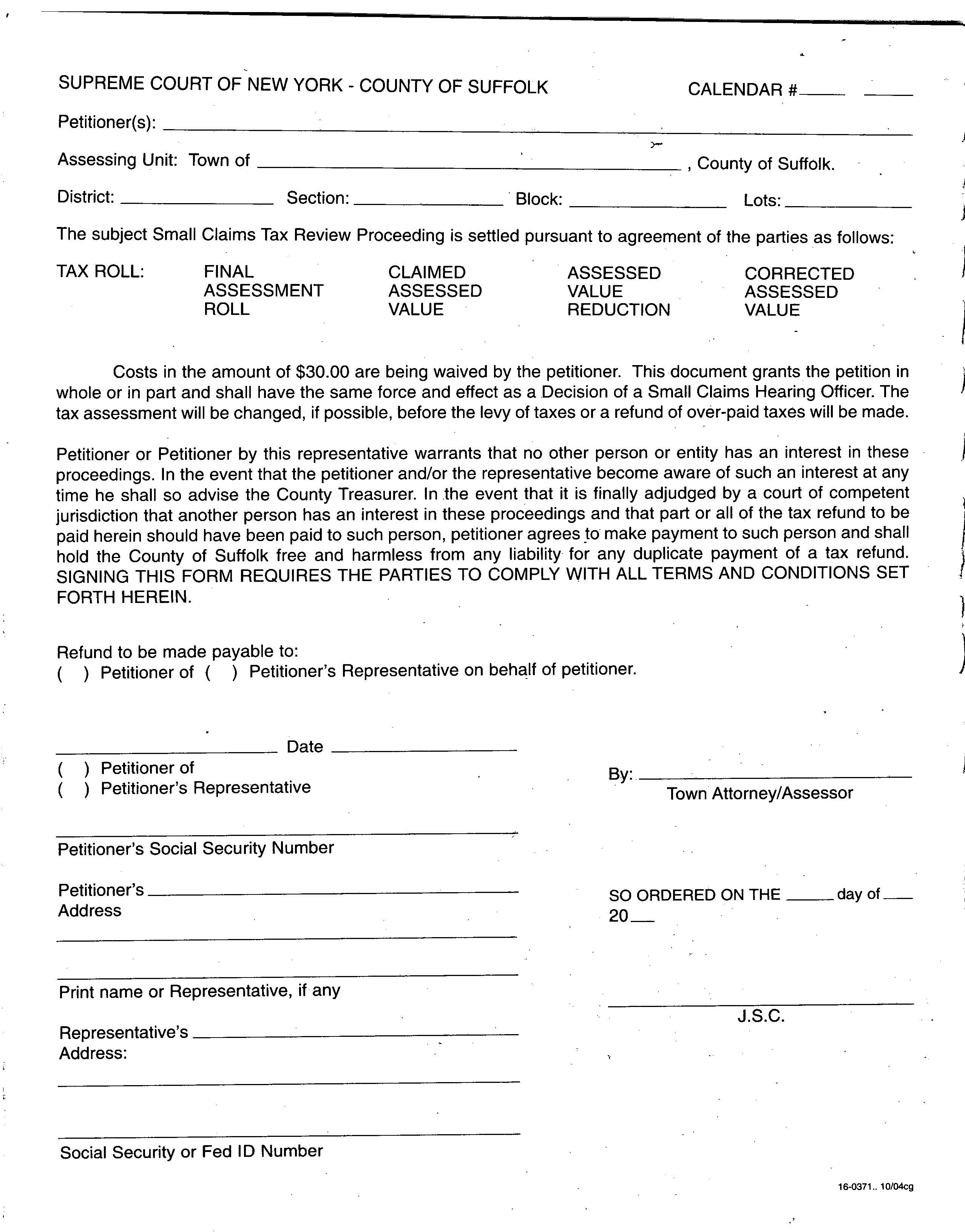 Small Claims Assessment Review Settlement And Stipulation | Pdf Fpdf Docx | New York