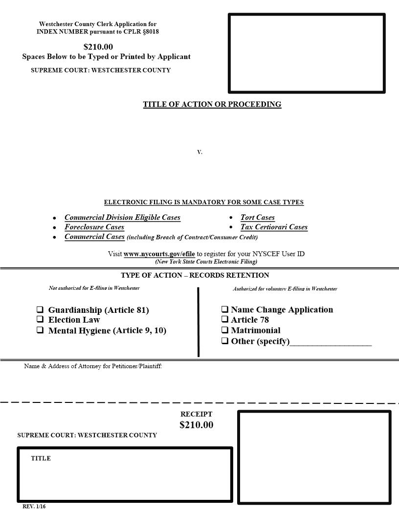 Application For Index Number | Pdf Fpdf Doc Docx | New York
