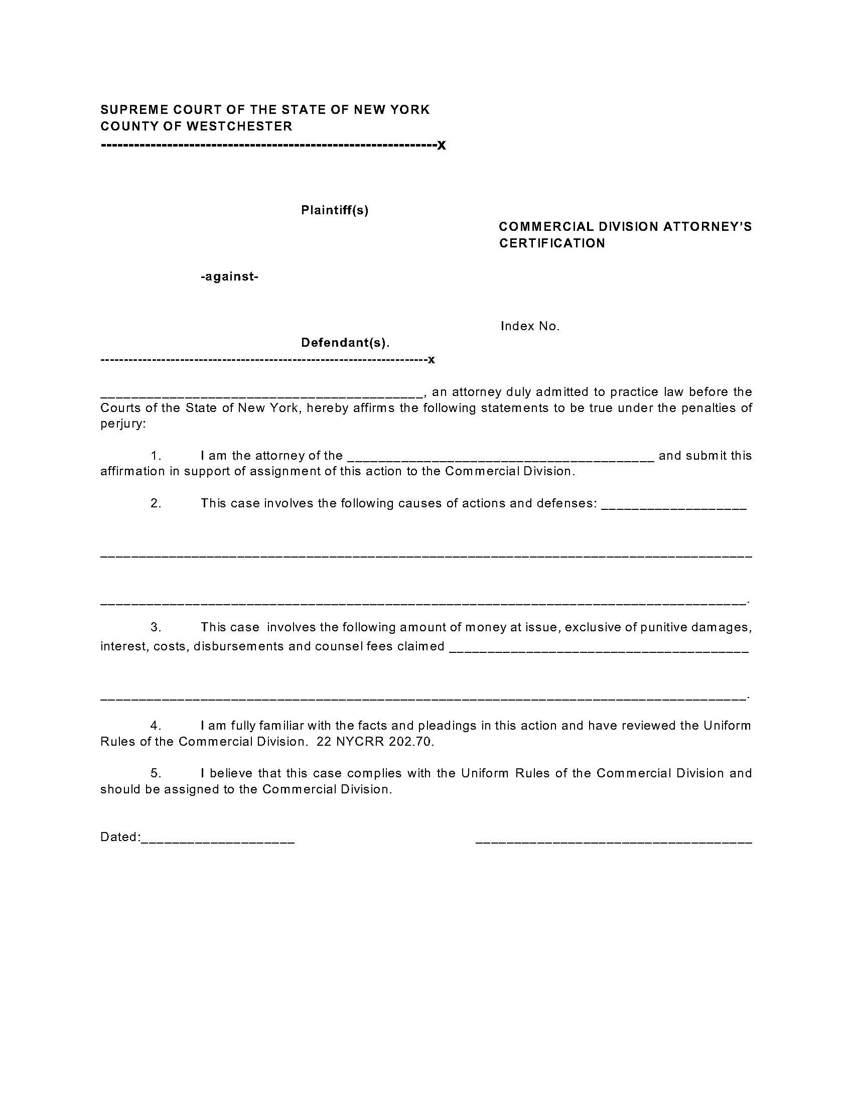 Commercial Division Attorneys Certification | Pdf Fpdf Doc Docx | New York