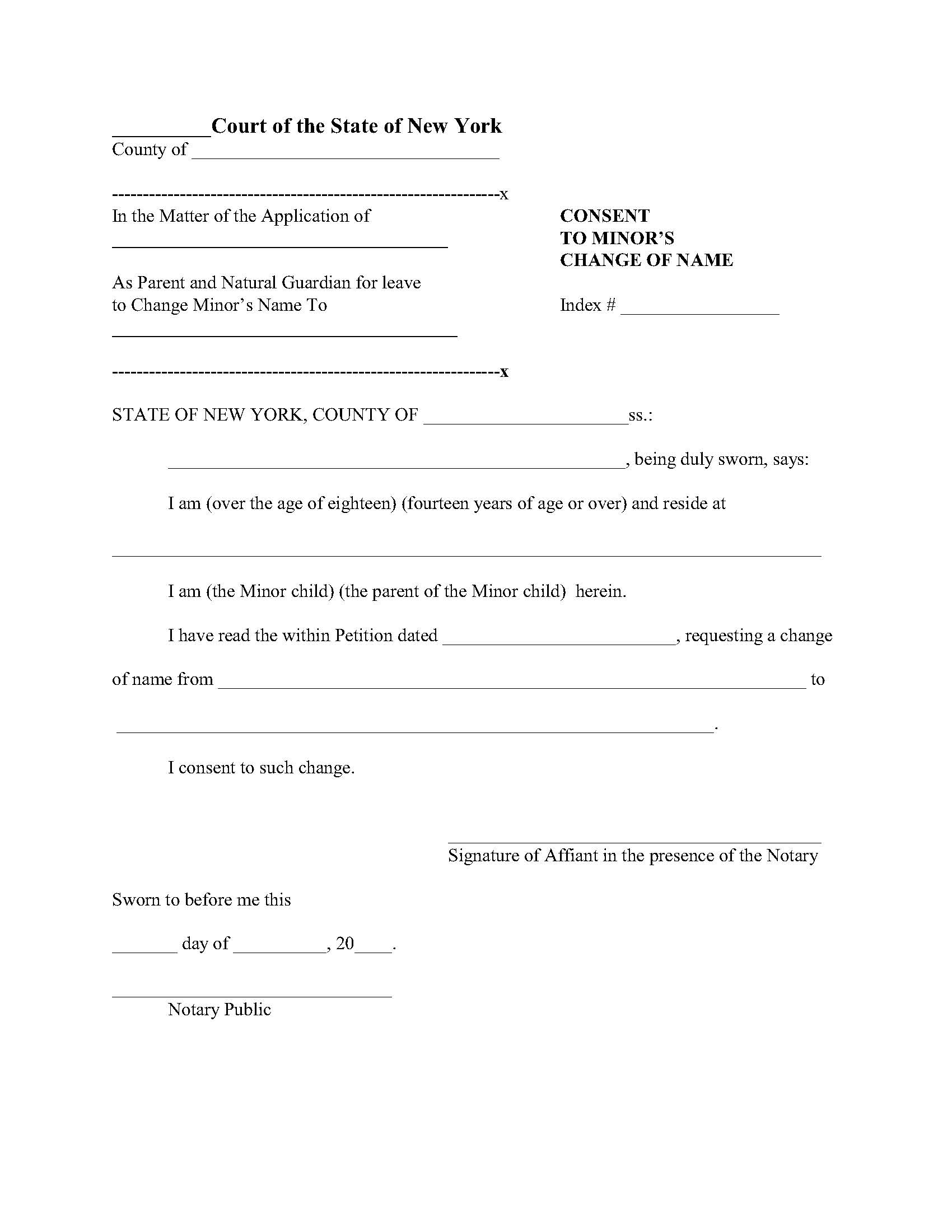 Consent To Minors Change Of Name | Pdf Fpdf Docx | New York