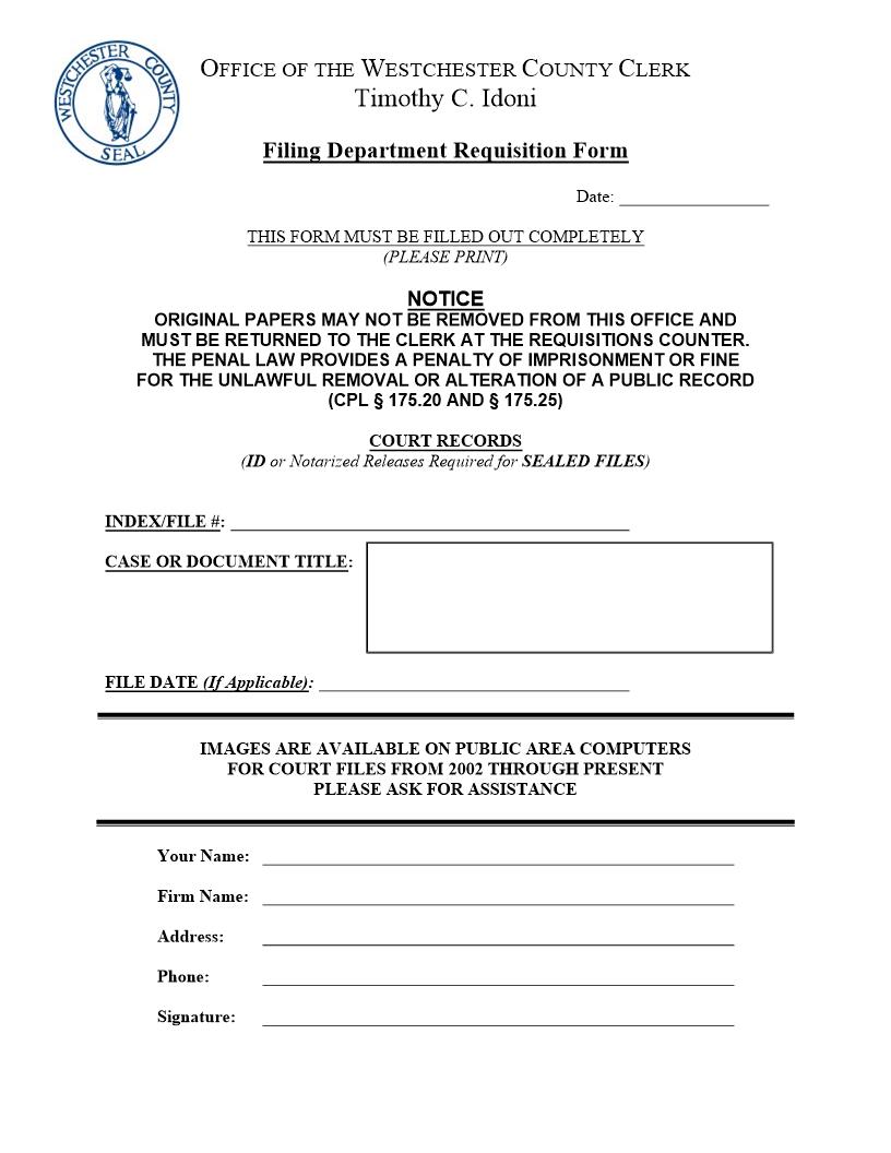 Filing Department Requisition Form | Pdf Fpdf Docx | New York