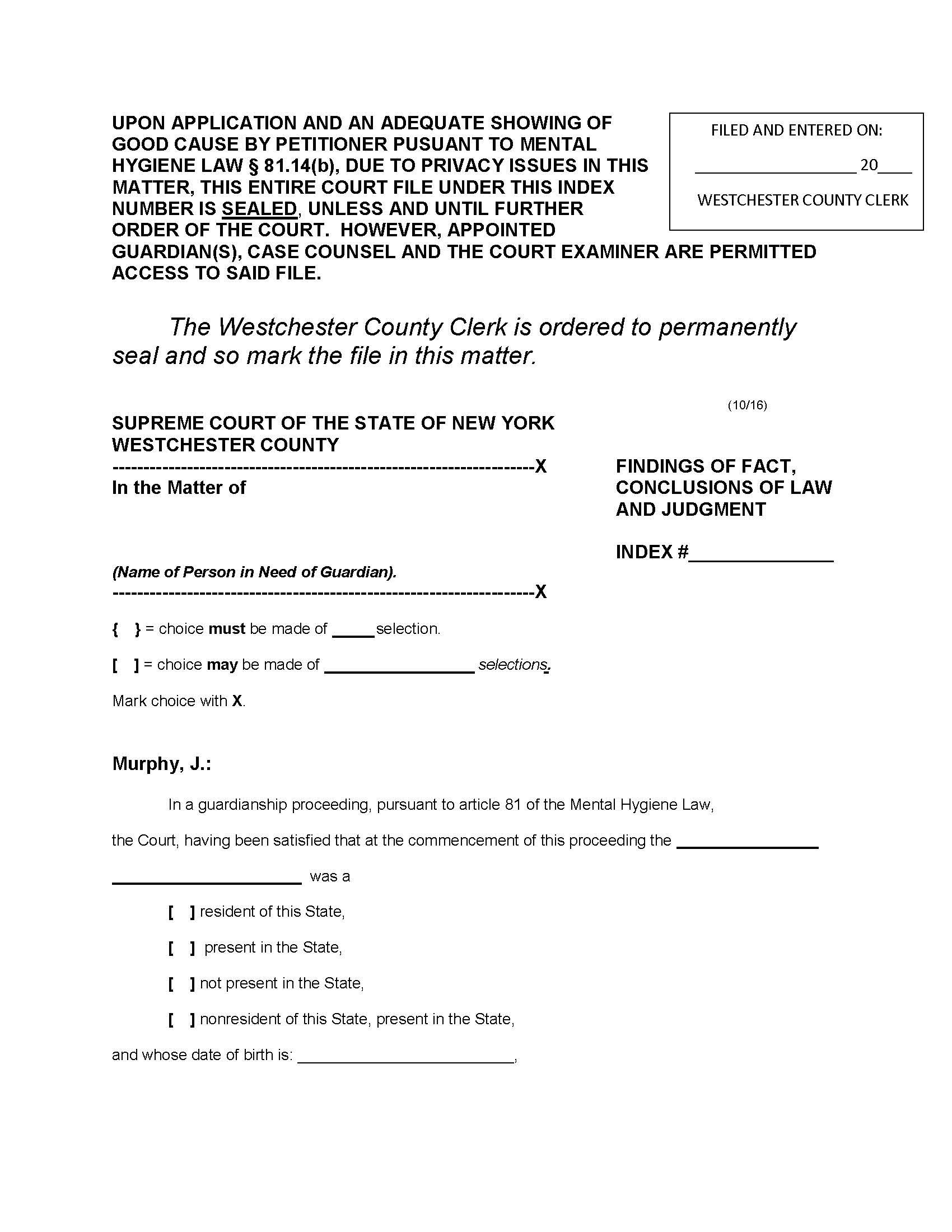 Findings Of Fact Conclusions Of Law And Judgment (Judge DiBella) {WES-FFCLJ} | Pdf Fpdf Docx | New York