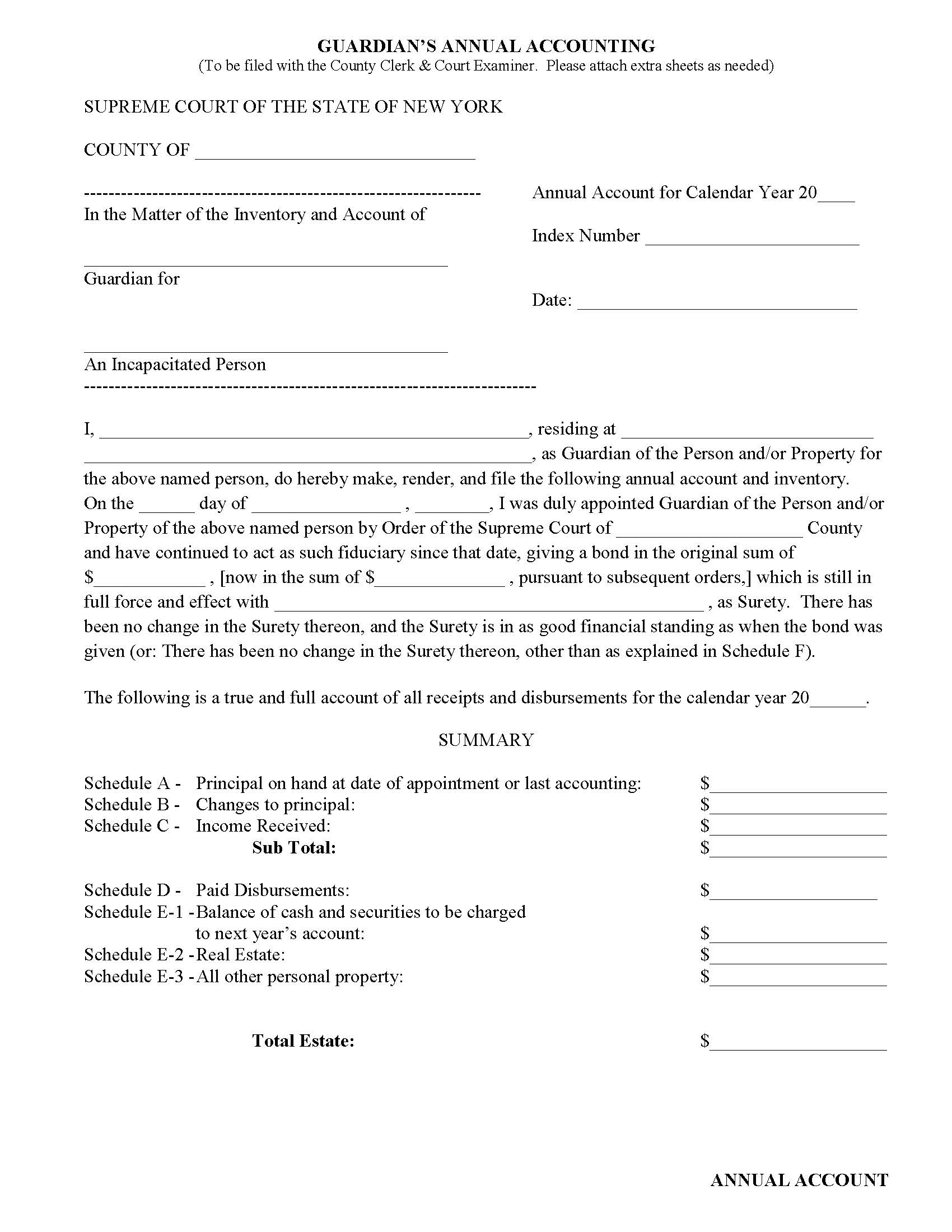 Guardians Annual Accounting (Incapacitated Person) {WES-GAA} | Pdf Fpdf Docx | New York