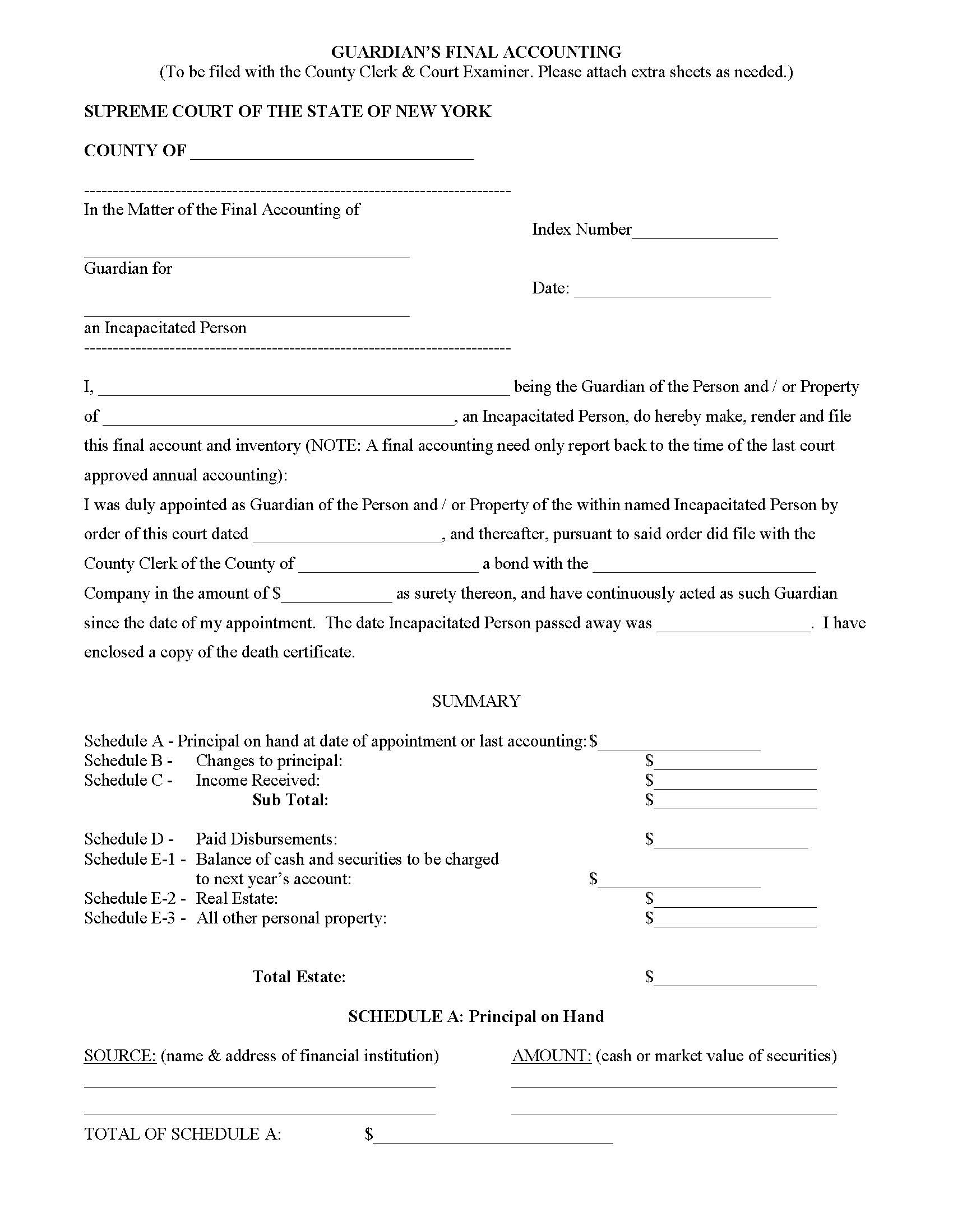 Guardians Final Accounting (Incapacitated Person) {WES-GFA} | Pdf Fpdf Docx | New York