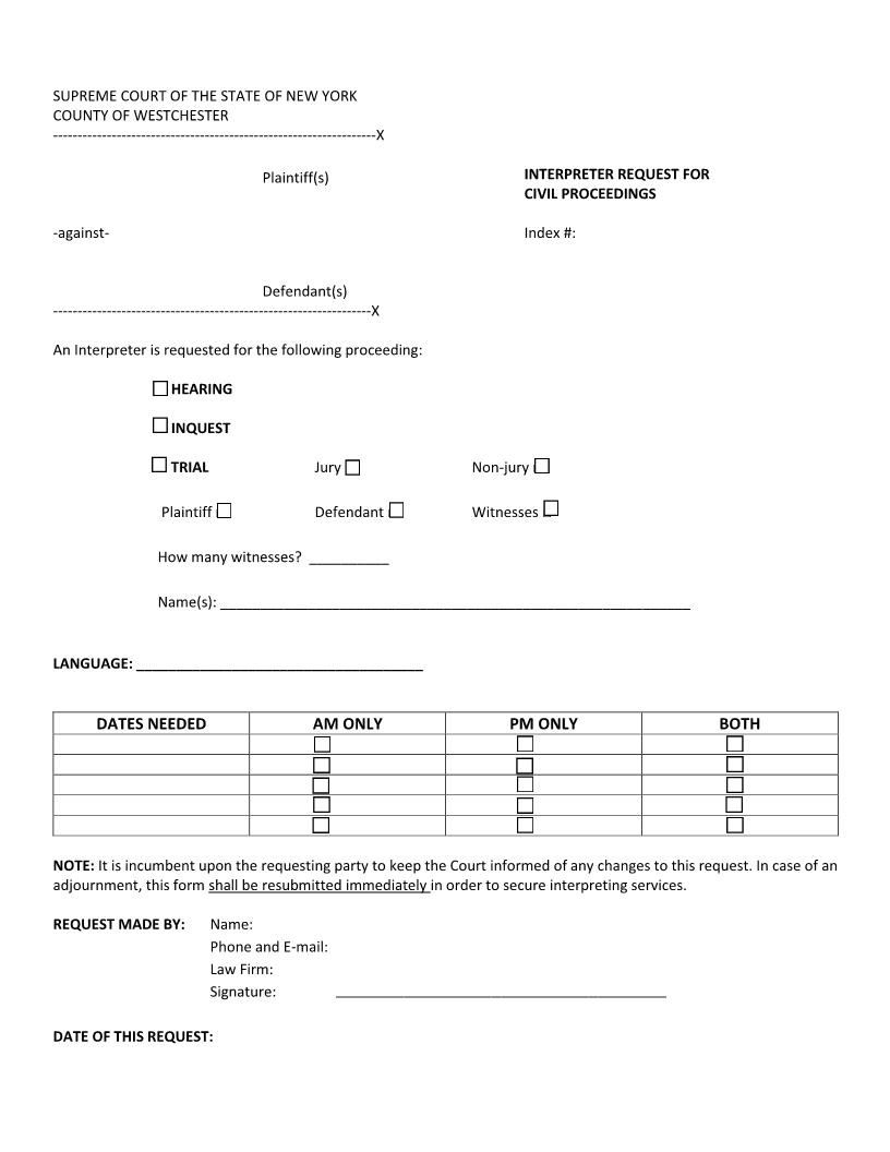 Interpreter Request For Civil Proceedings | Pdf Fpdf Docx | New York