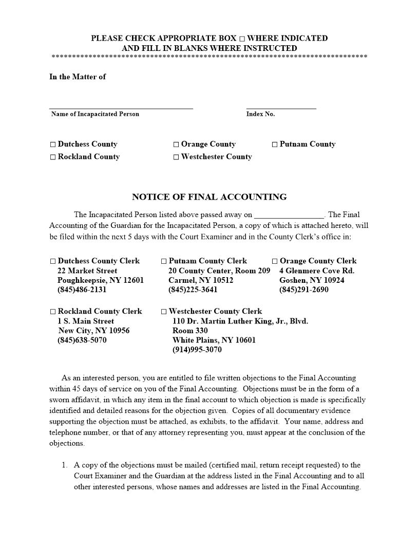 Notice Of Final Accounting {WES-N81OSCP} | Pdf Fpdf Docx | New York