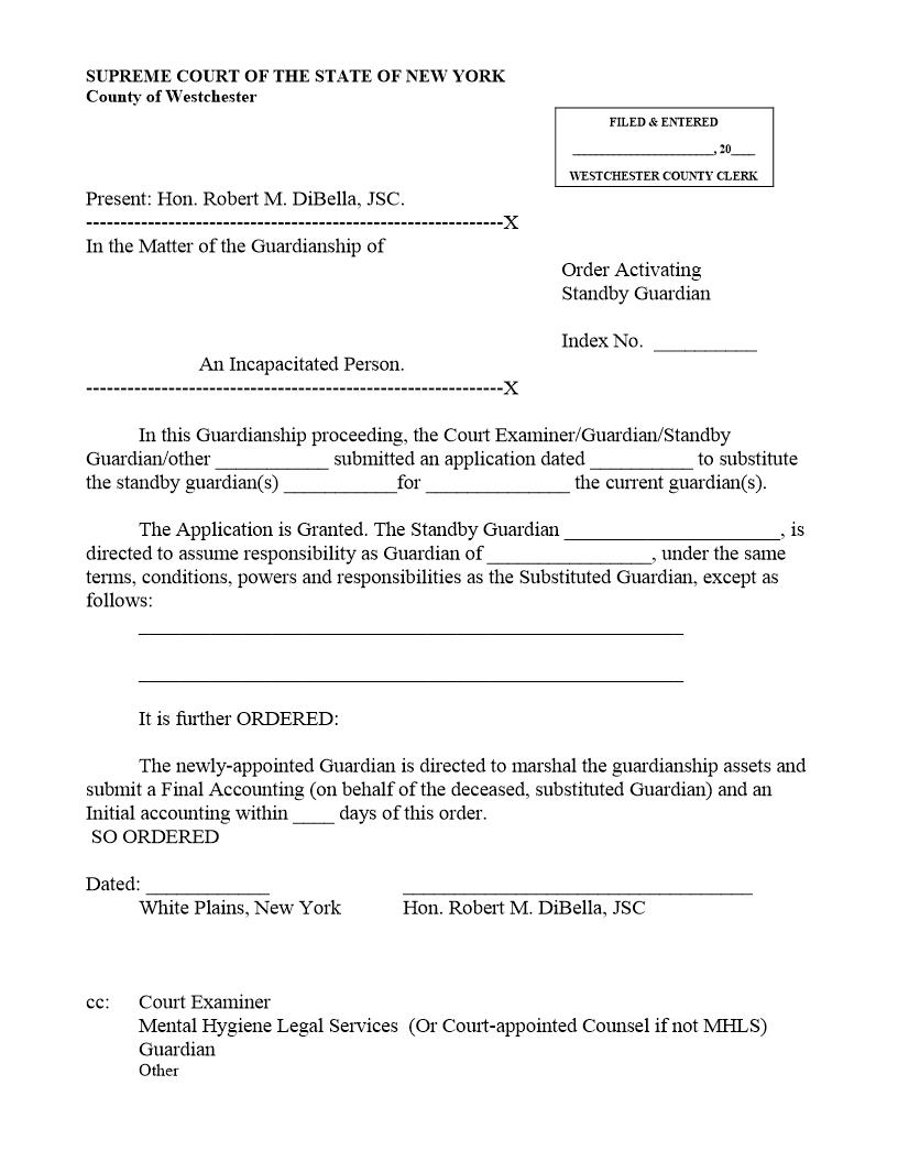 Order Activating Standby Guardian (Judge DiBella) {WES-OASG} | Pdf Fpdf Docx | New York