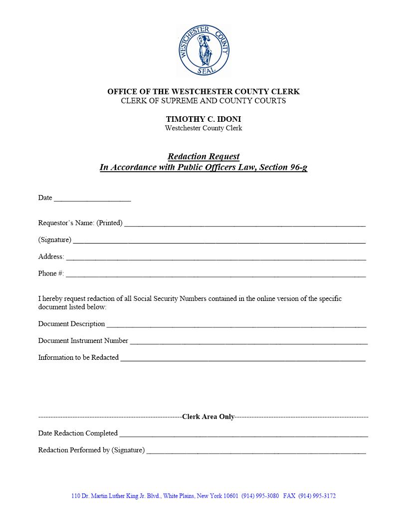 Redaction Request In Accordance With Public Officers Law 96-g | Pdf Fpdf Docx | New York