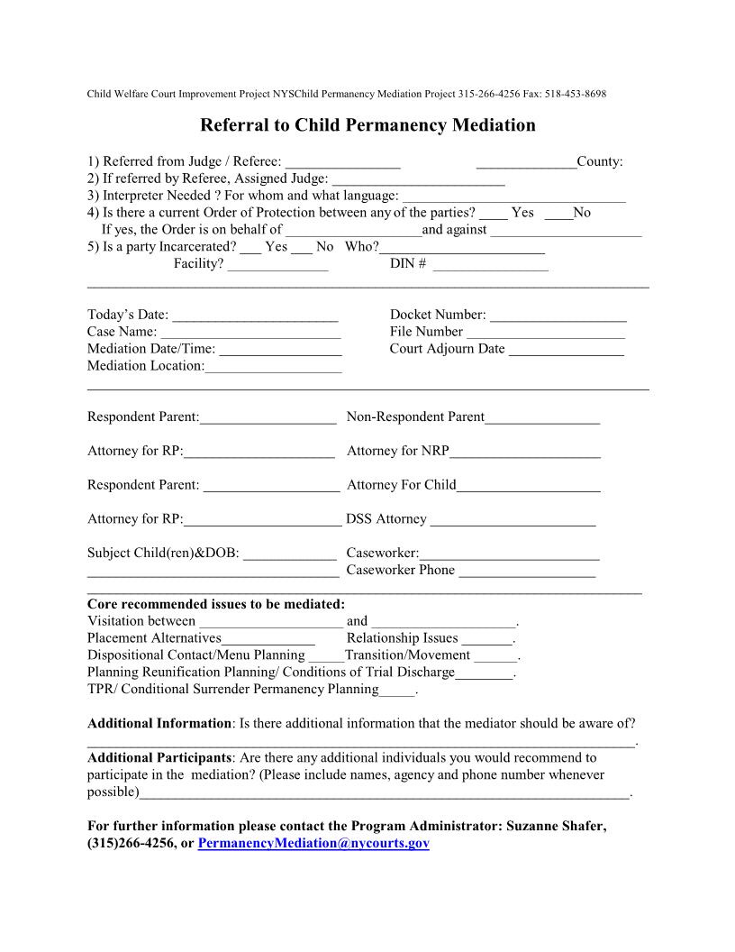 Referral To Child Permanency Mediation | Pdf Fpdf Docx | New York