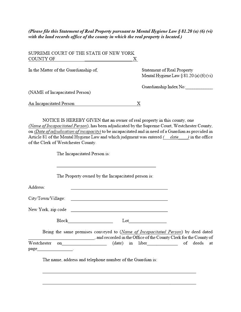 Statement Of Real Property {WES-SRP} | Pdf Fpdf Docx | New York