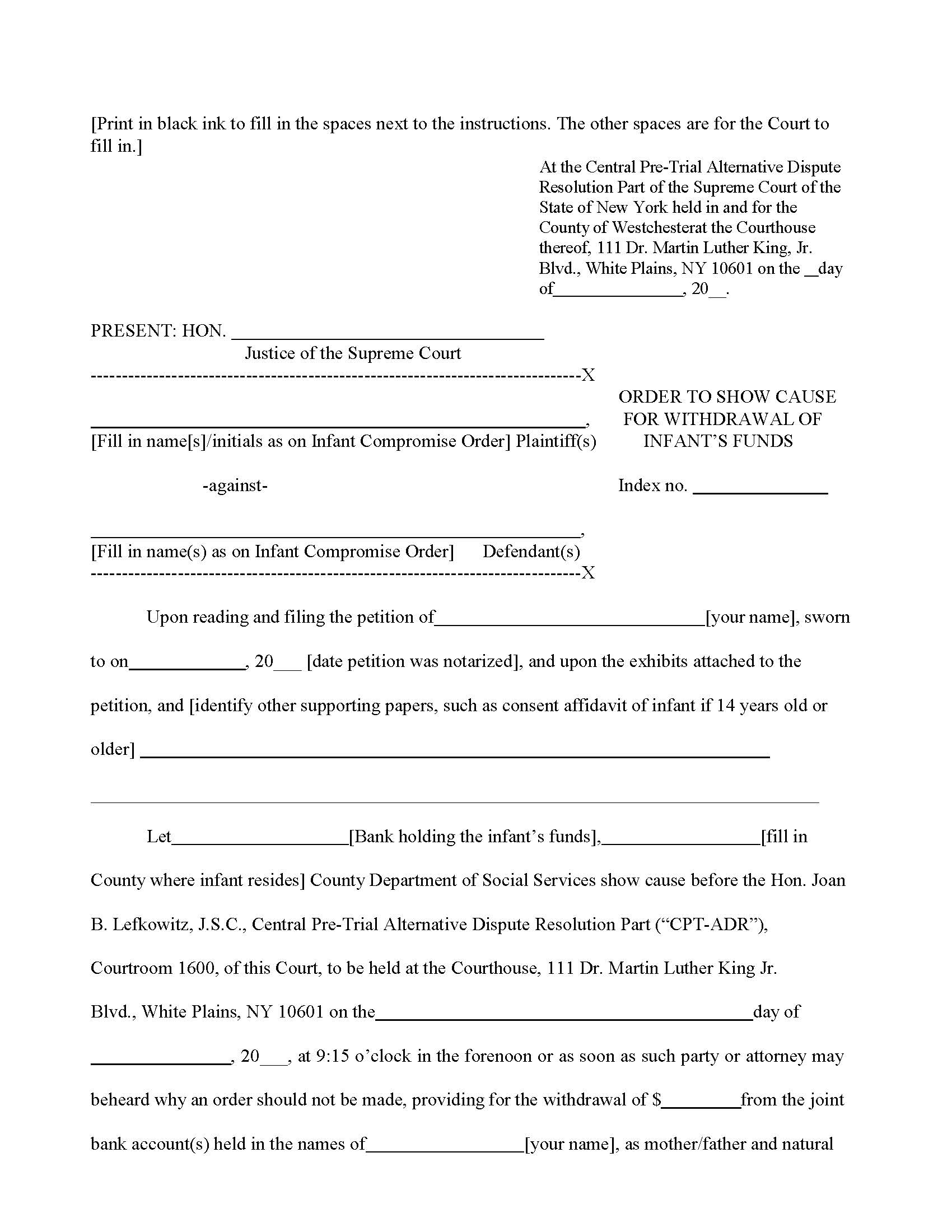 Withdrawal Of Infants Funds (Packet) | Pdf Fpdf Docx | New York