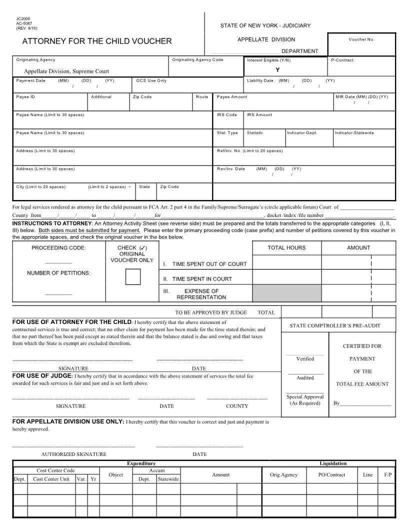 Attorney For The Child Voucher {AC-5067} | Pdf Fpdf Docx | New York