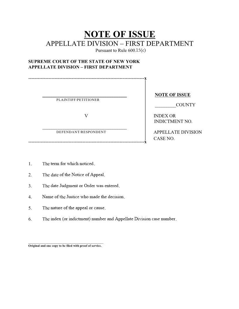Note Of Issue | Pdf Fpdf Docx | New York