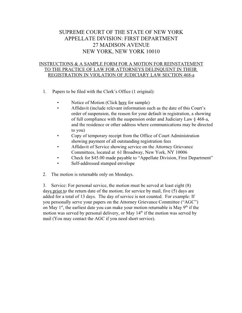Notice Of Motion For Reinstatement | Pdf Fpdf Docx | New York