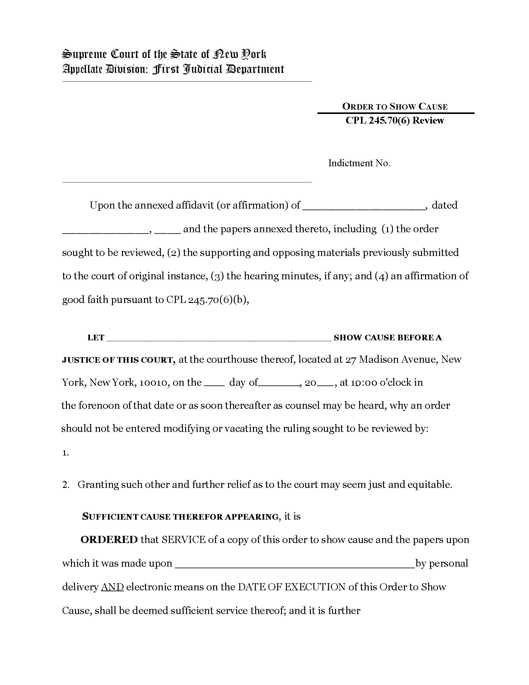 Order To Show Cause CPL 245.70(6) Review | Pdf Fpdf Docx | New York