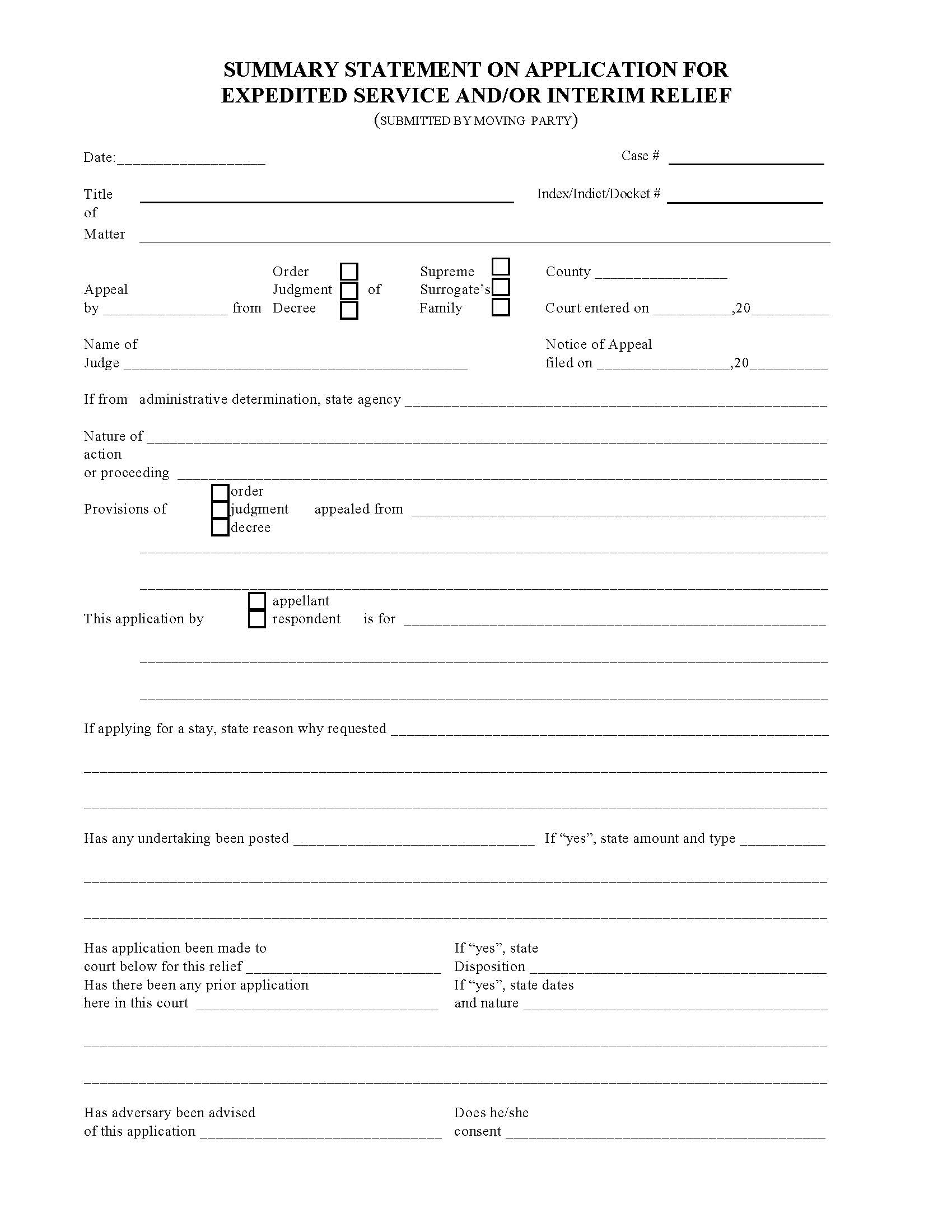 Summary Statement On Application For Expedited Service And Or Interim Relief | Pdf Fpdf Docx | New York