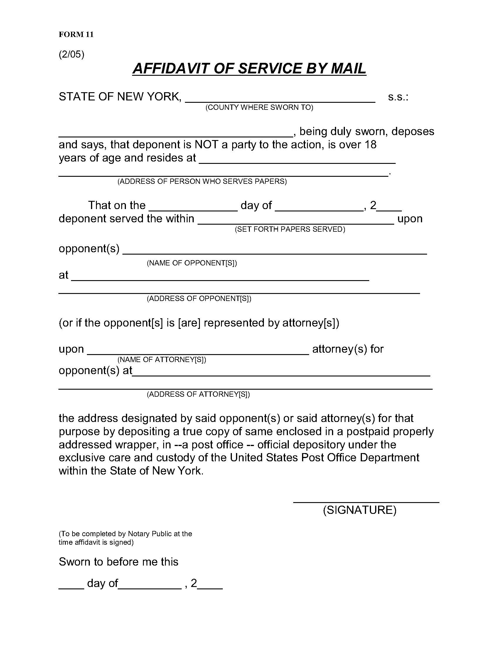 Affidavit Of Service By Mail (Appellate Term) {Form 11} | Pdf Fpdf Docx | New York