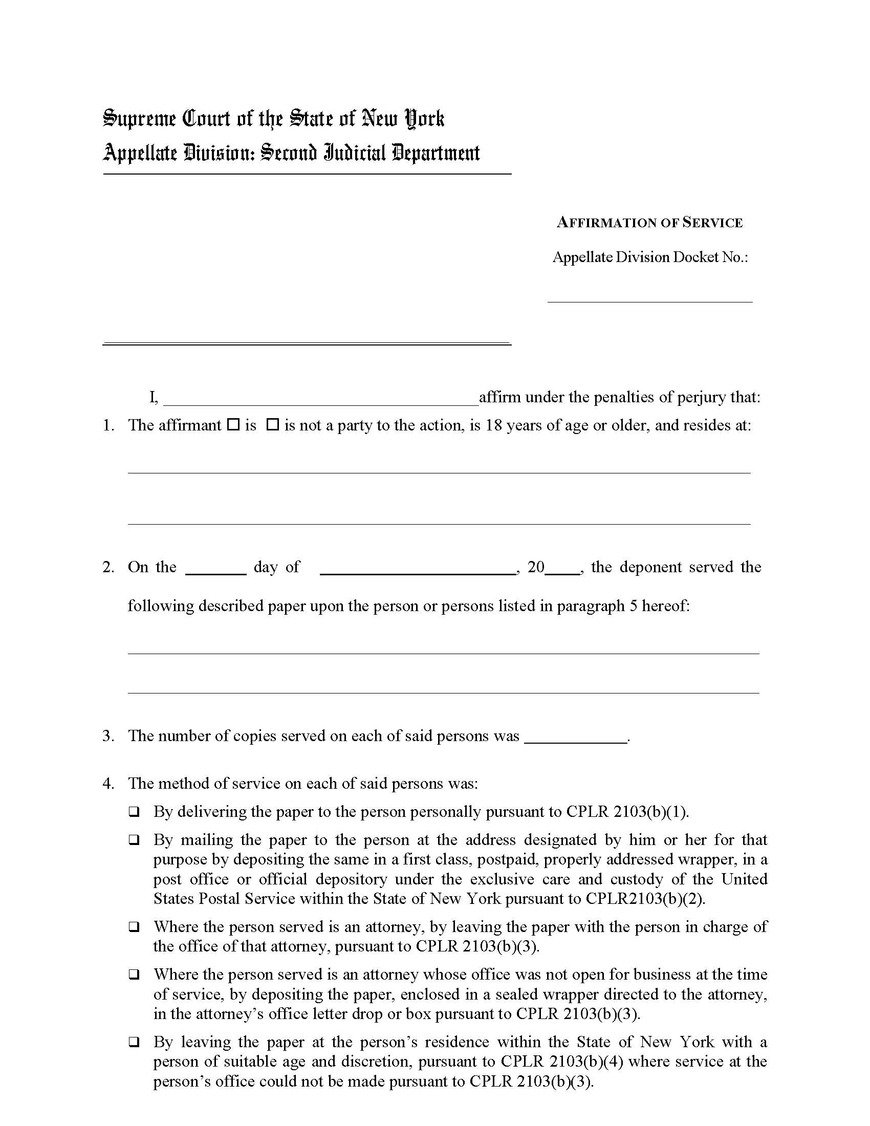 Affirmation Of Service | Pdf Fpdf Docx | New York