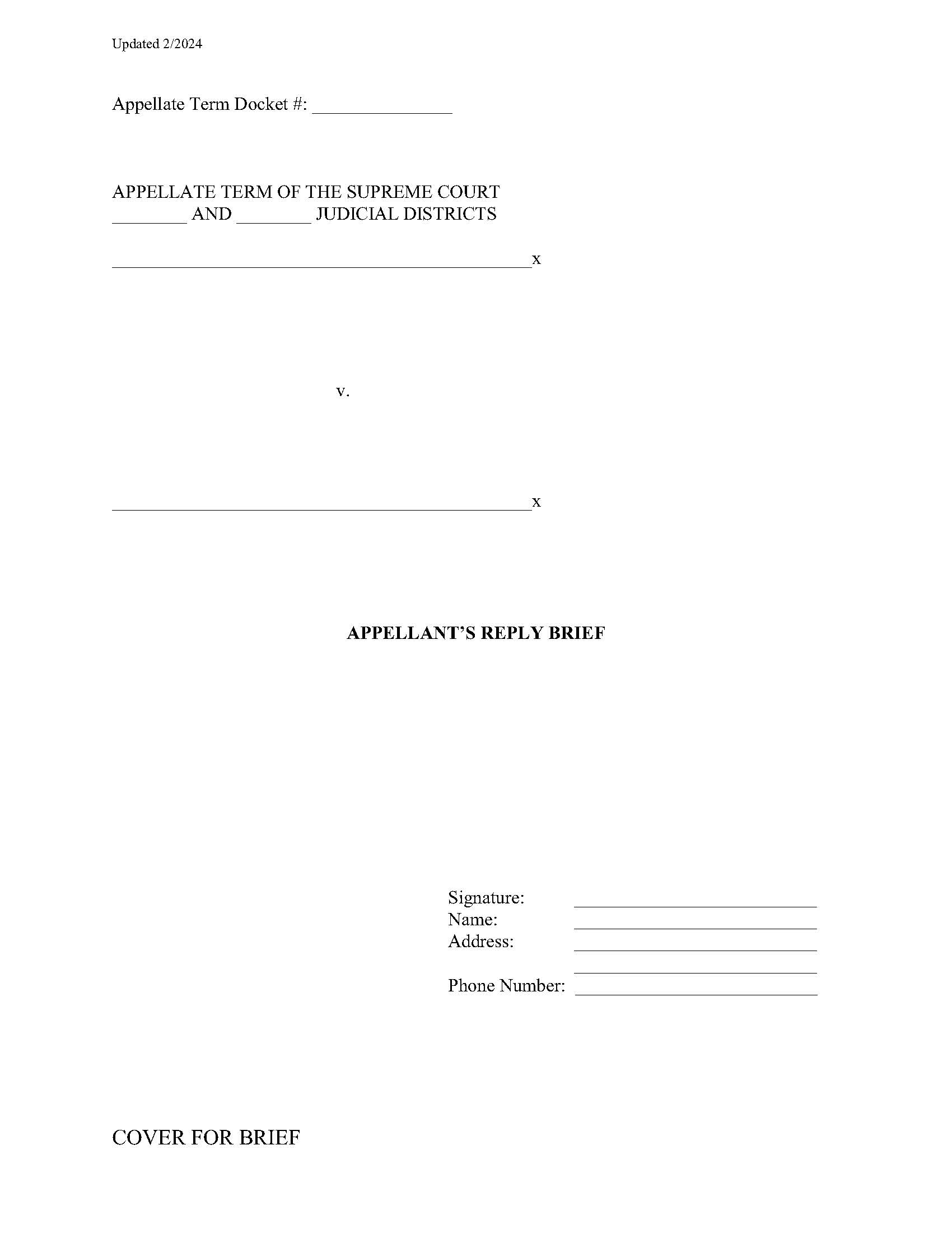 Appellant Reply Brief Cover Certification (Appellate Term) | Pdf Fpdf Docx | New York