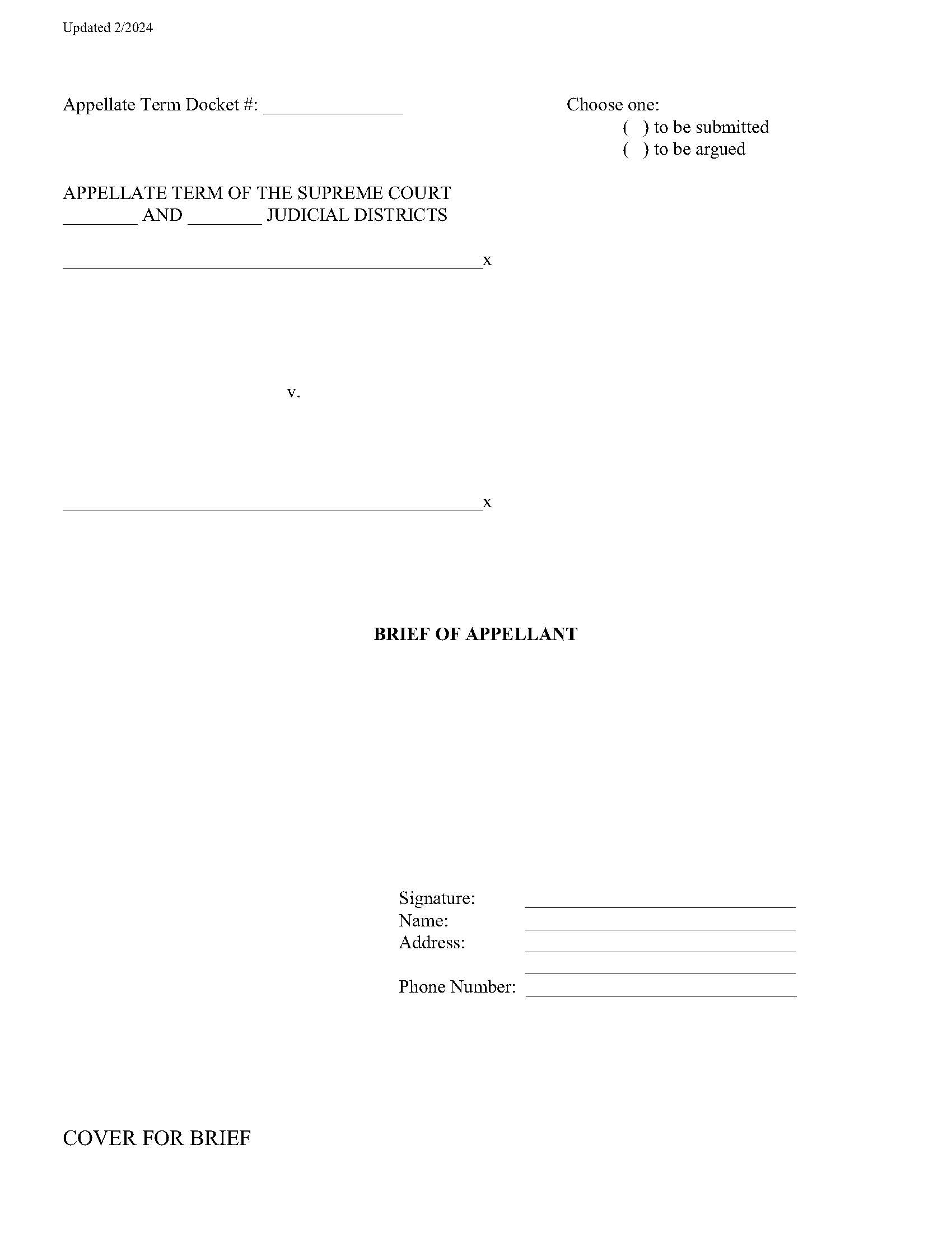 Brief Of Appellant Cover Statement (5531 CPLR) Certification (Appellate Term) | Pdf Fpdf Docx | New York