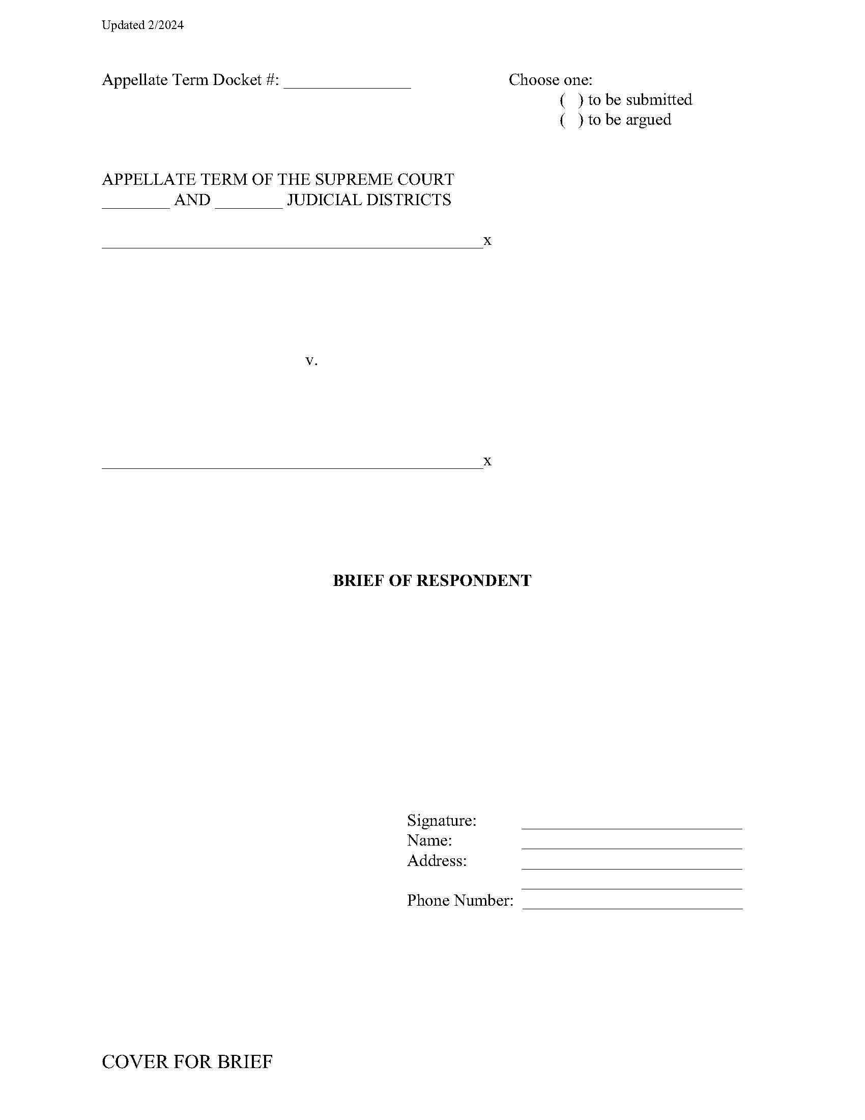 Brief Of Respondent Cover Statement Certification (Appellate Term) | Pdf Fpdf Docx | New York