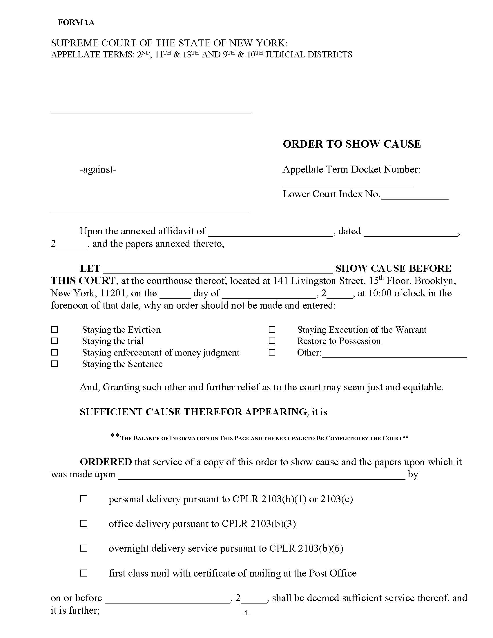 Order To Show Cause Affidavit In Support Certification (Appellate Term) {Form1A} | Pdf Fpdf Docx | New York