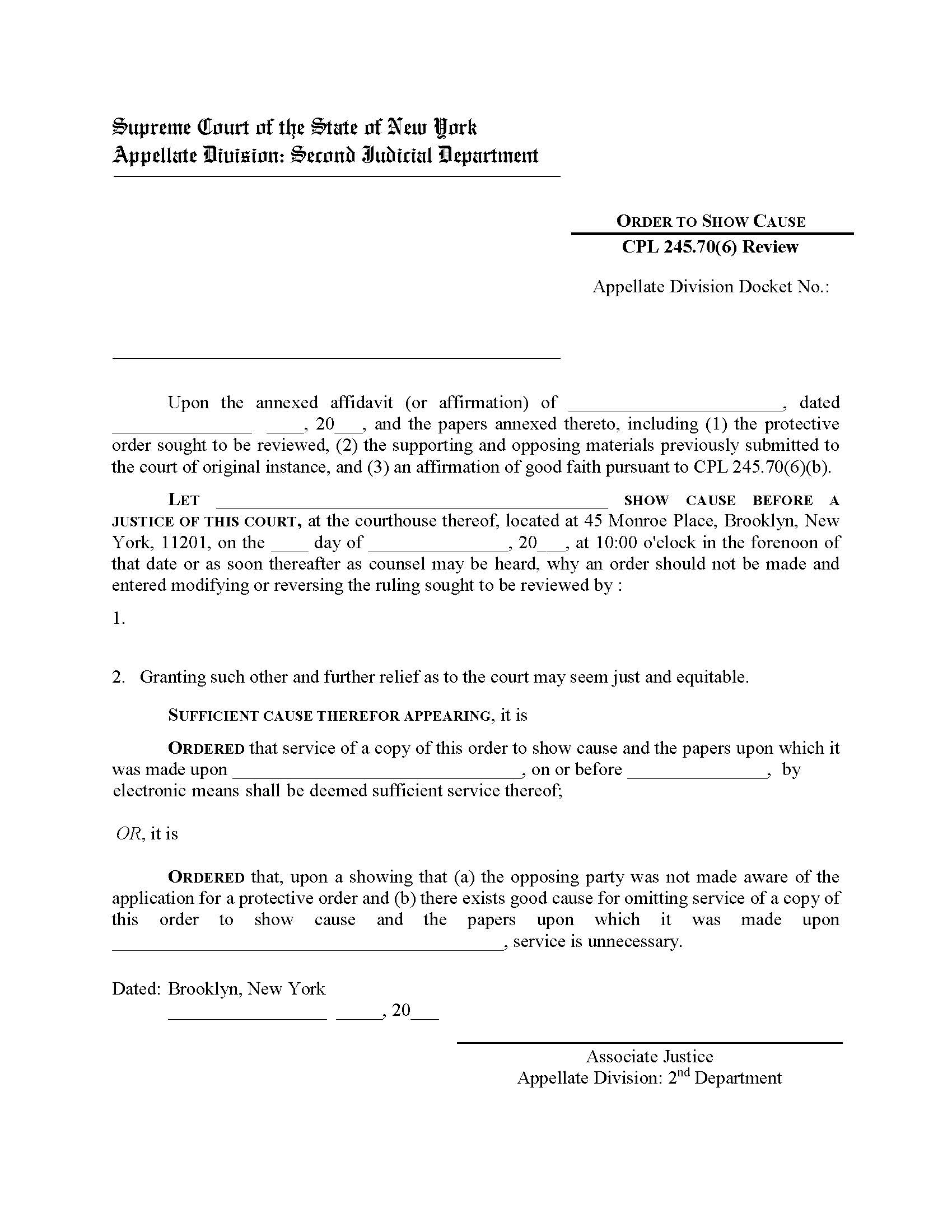 Order To Show Cause CPL 245.70(6) Review | Pdf Fpdf Docx | New York