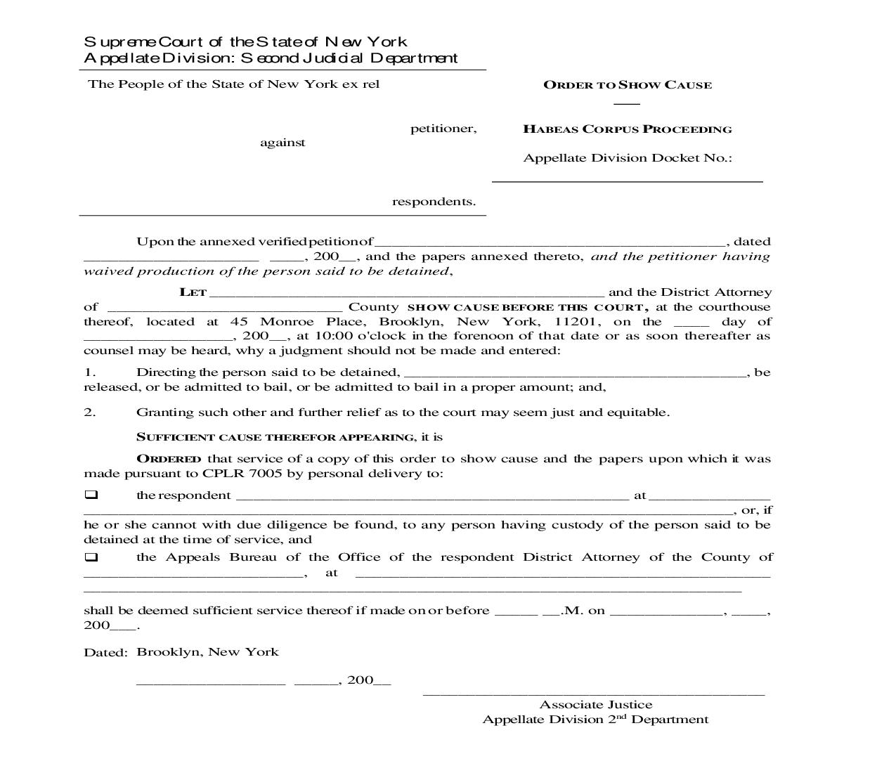 Order To Show Cause Habeas Corpus Proceeding | Pdf Fpdf Doc Docx | New York