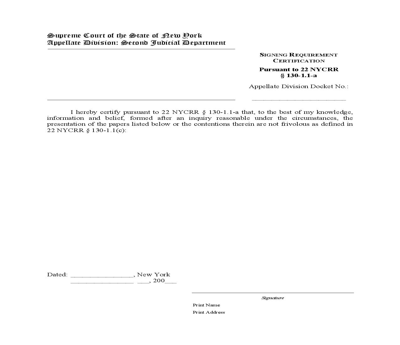 Signing Requirement Certification | Pdf Fpdf Doc Docx | New York