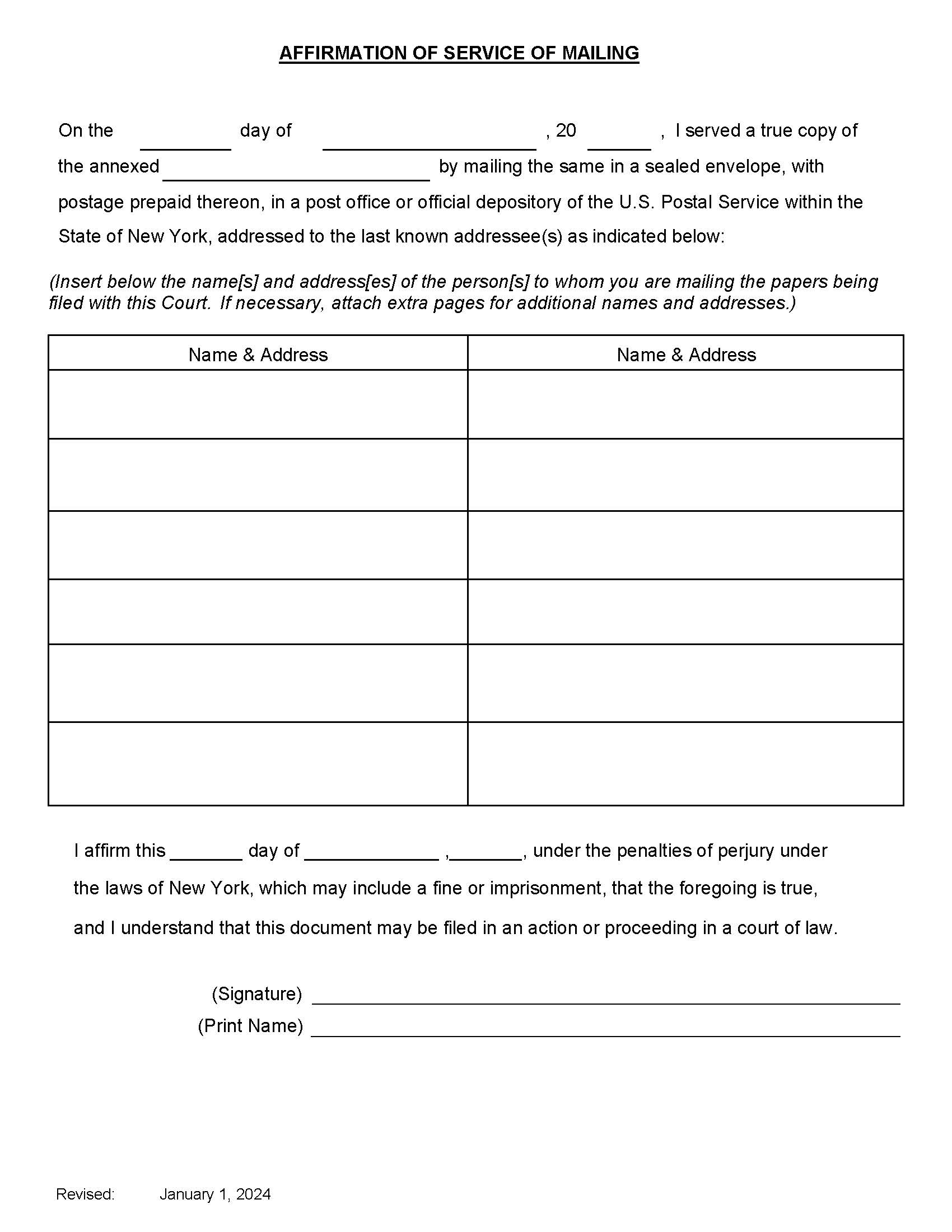 Affirmation Of Service Of Mailing | Pdf Fpdf Doc Docx | New York