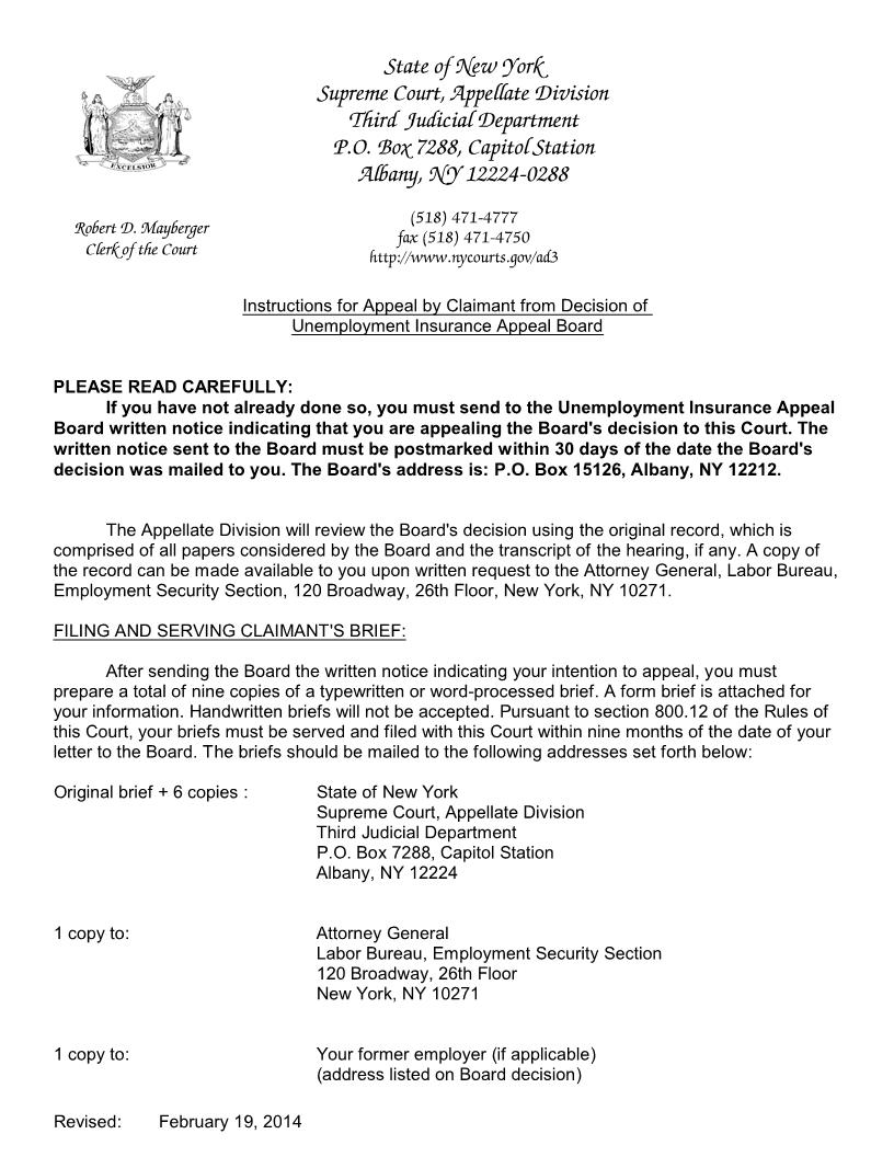 Appeal By Claimant Decision Of Unemployment Insurance Appeal Board (Packet) {AD3 ADUI} | Pdf Fpdf Docx | New York