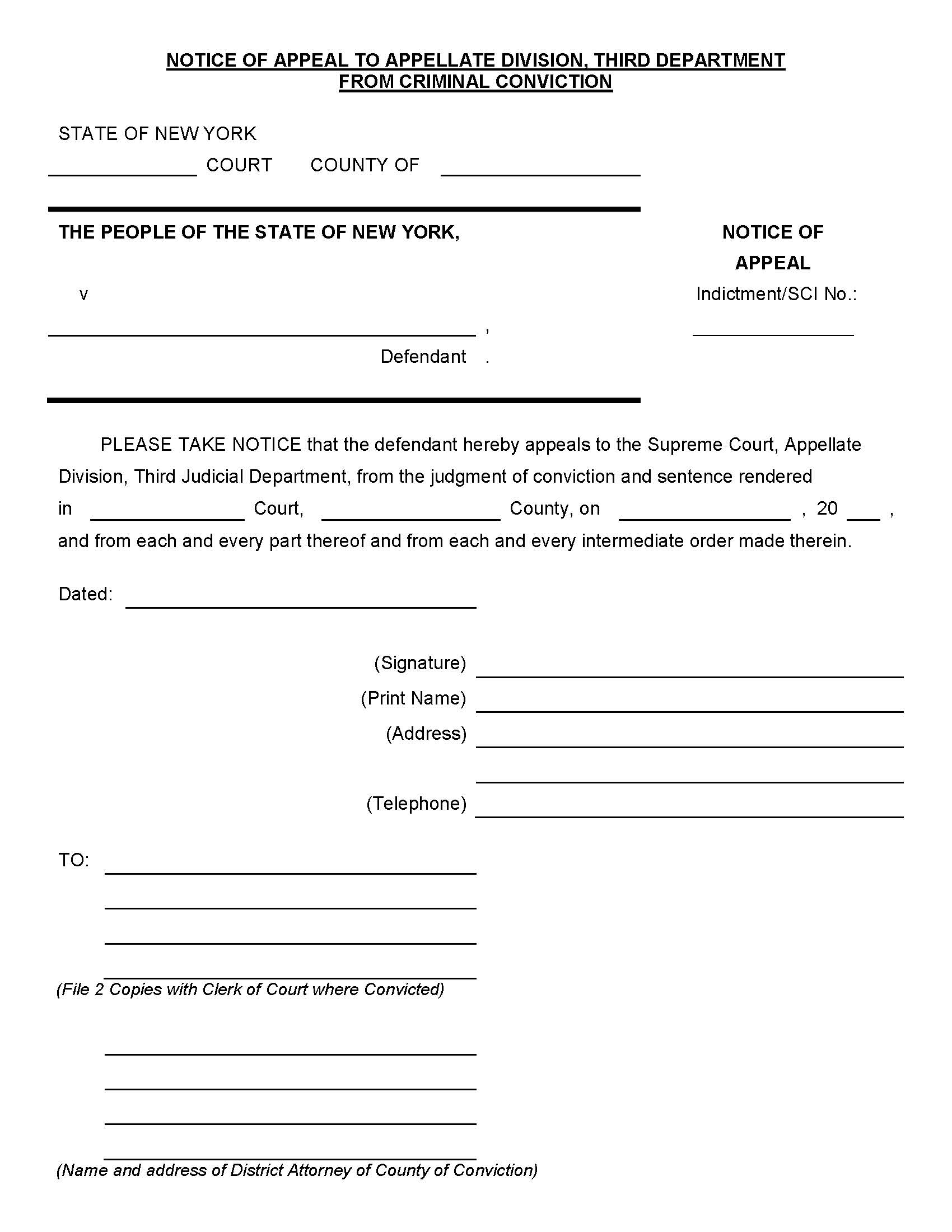 Notice Of Appeal (Criminal) | Pdf Fpdf Doc Docx | New York