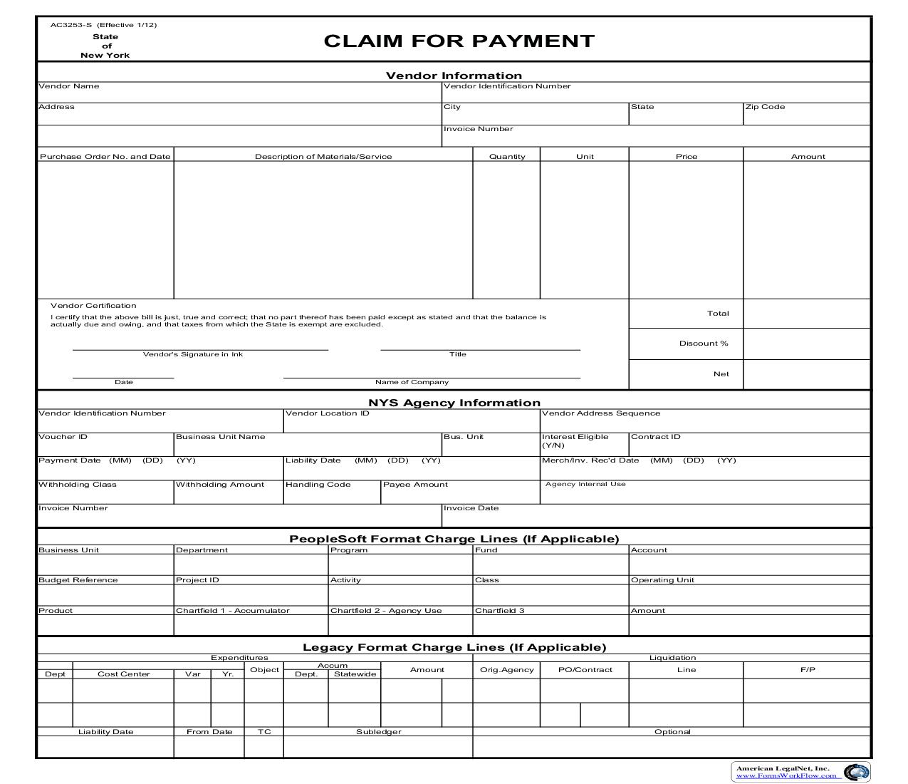 Claim For Payment {AC3253-S} | Pdf Fpdf Doc Docx | New York