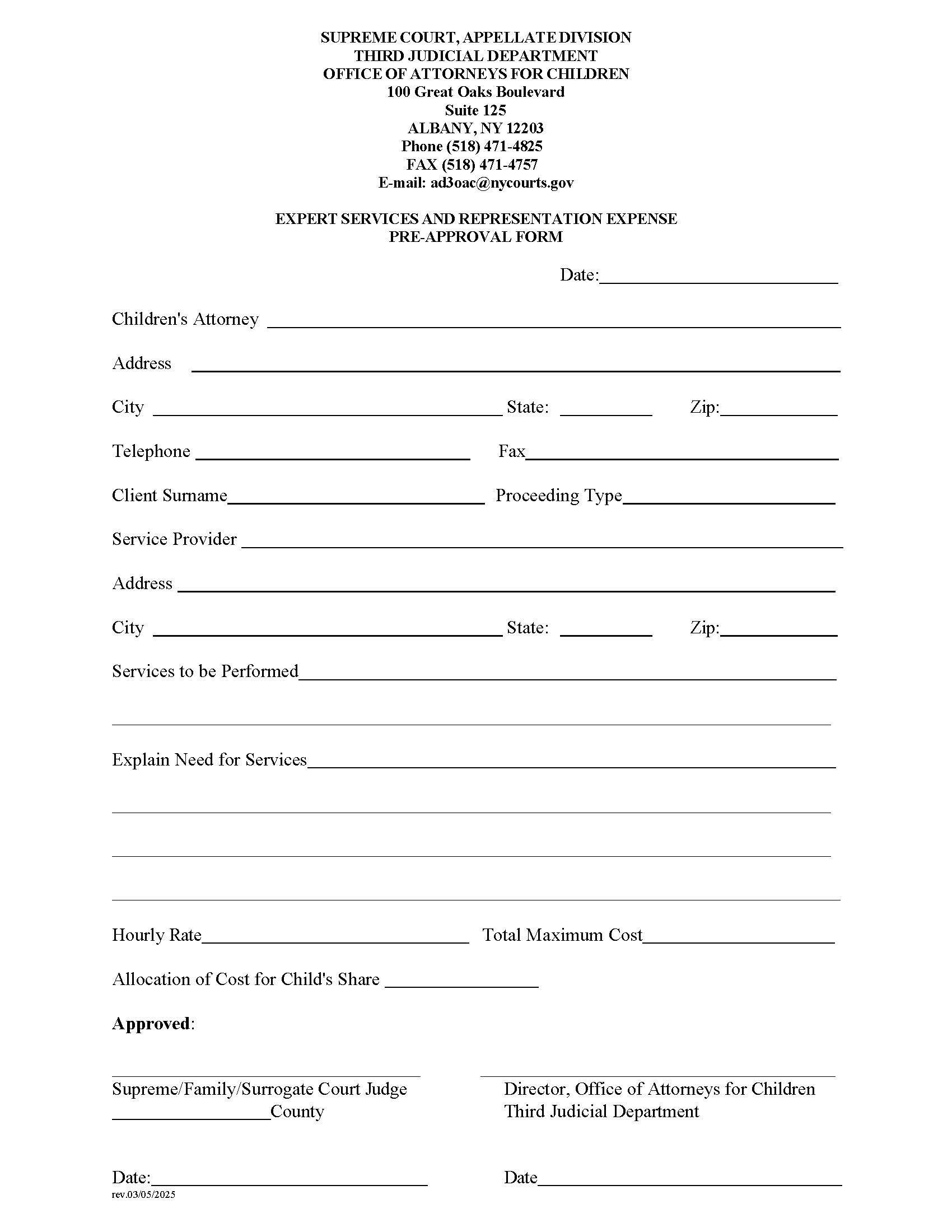 Expert Services And Representation Expense Pre-Approval Form | Pdf Fpdf Doc Docx | New York