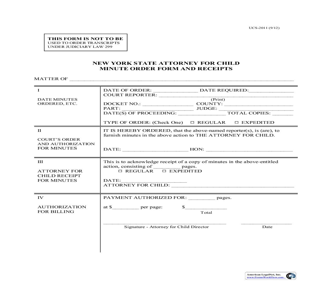 Minute Order Form And Receipts {UCS-2011} | Pdf Fpdf Doc Docx | New York