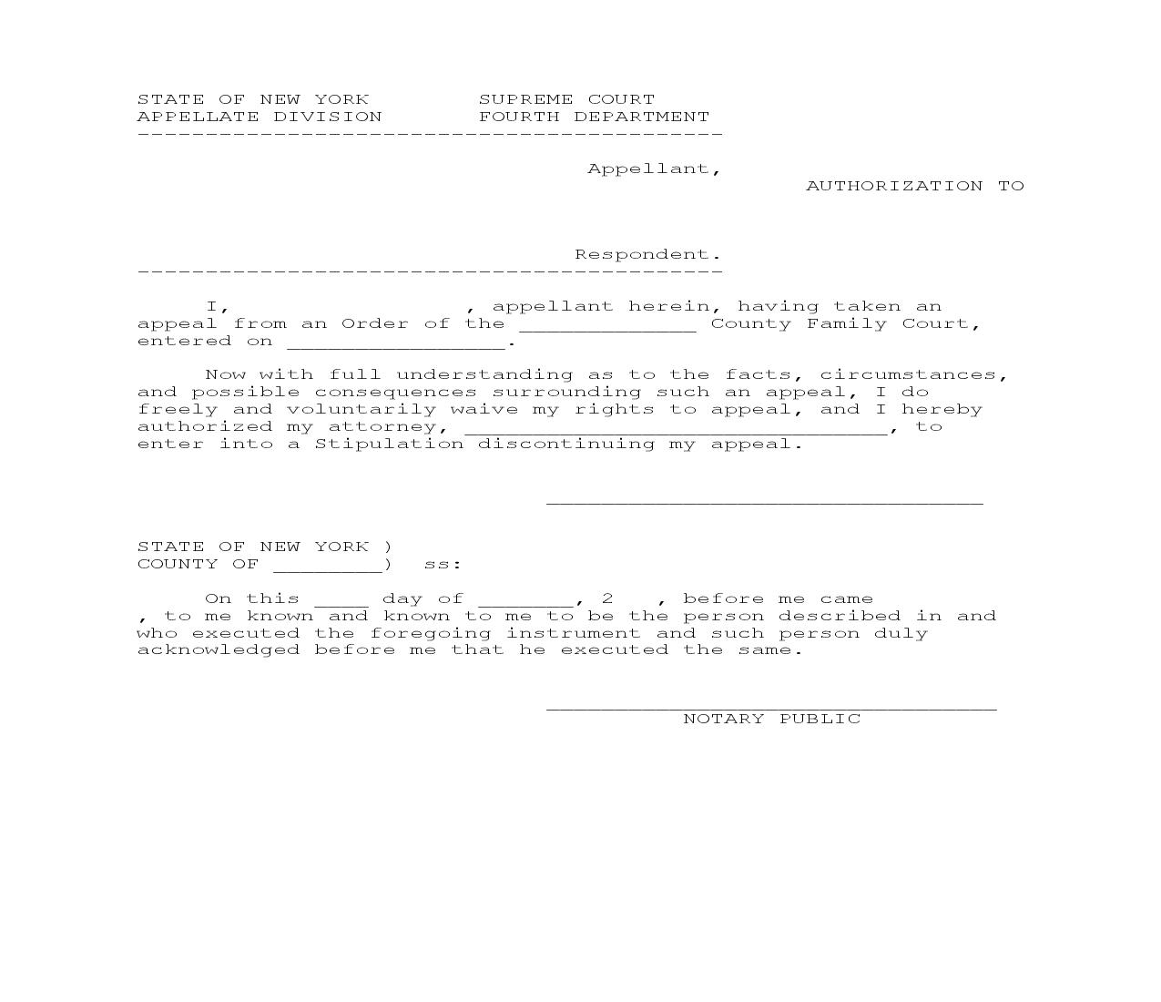 Authorization To Discontinue Appeal | Pdf Fpdf Doc Docx | New York