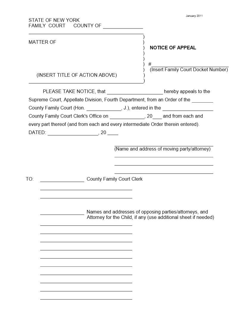 Notice Of Appeal - Affidavit Of Service By Mail | Pdf Fpdf Doc Docx | New York