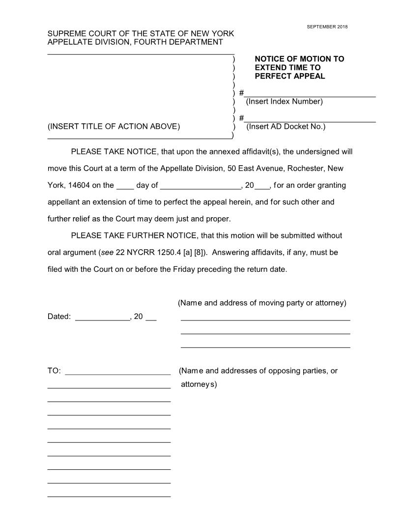 Notice Of Motion Extend Time Perfect Appeal Affidavits Support Service | Pdf Fpdf Docx | New York