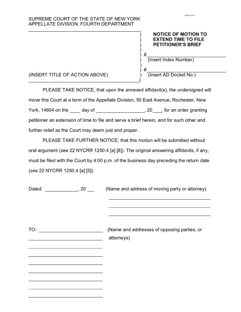 Notice Of Motion Extend Time To File Petitioners Brief Affidavits | Pdf Fpdf Docx | New York