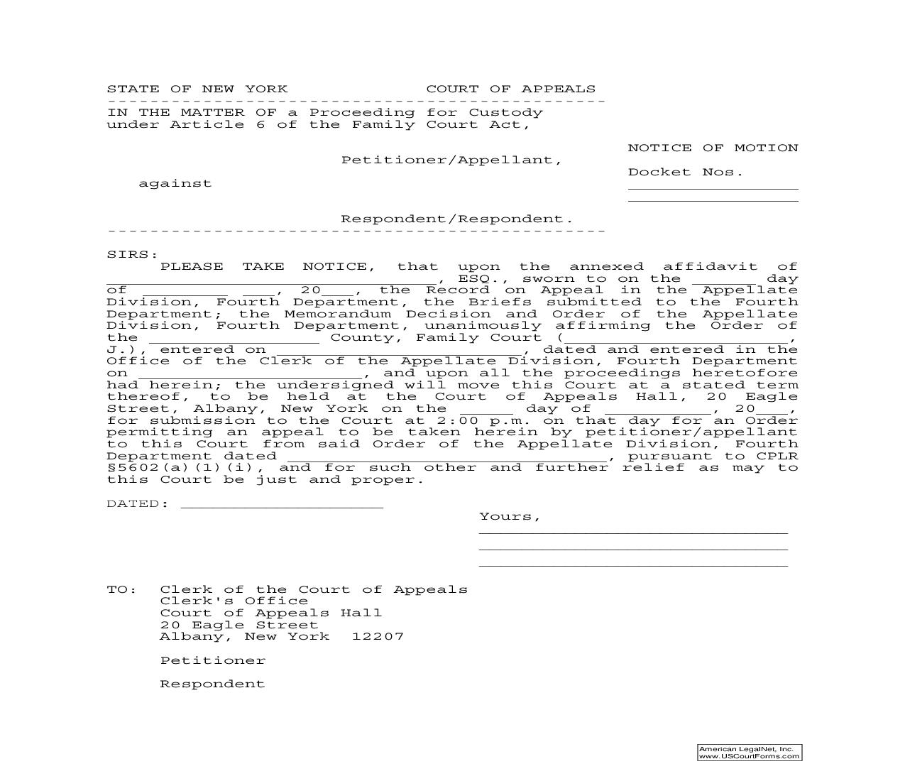 Notice Of Motion To Appeal  (To Court Of Appeals) | Pdf Fpdf Doc Docx | New York