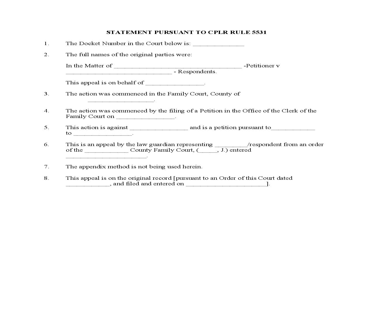 Statement Pursuant To CPLR Rule 5531 | Pdf Fpdf Doc Docx | New York