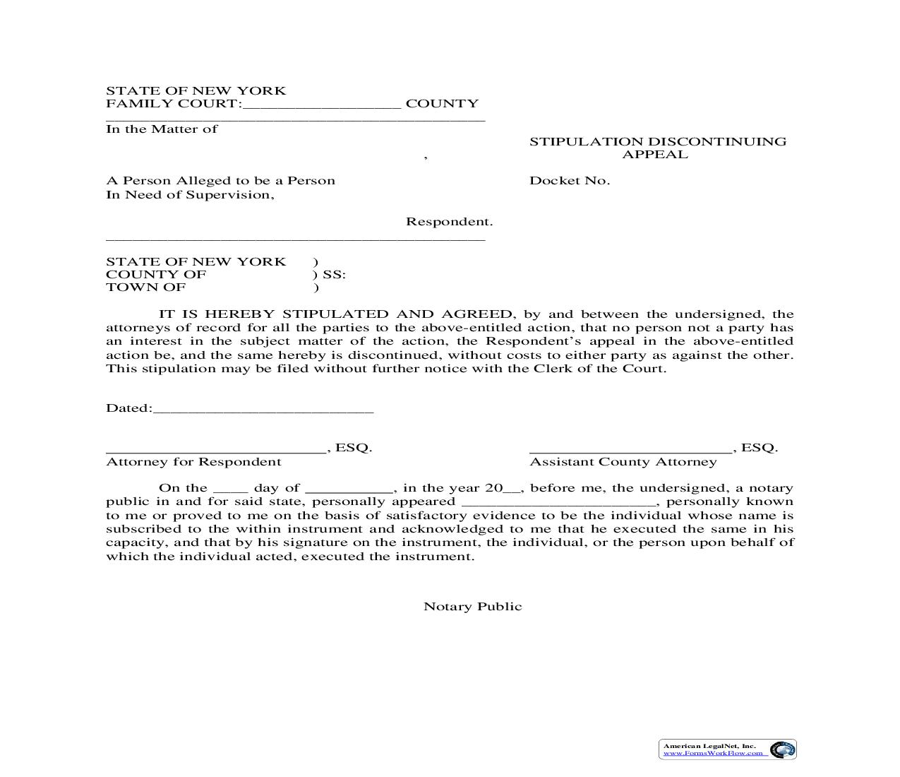 Stipulation Discontinuing Appeal | Pdf Fpdf Doc Docx | New York