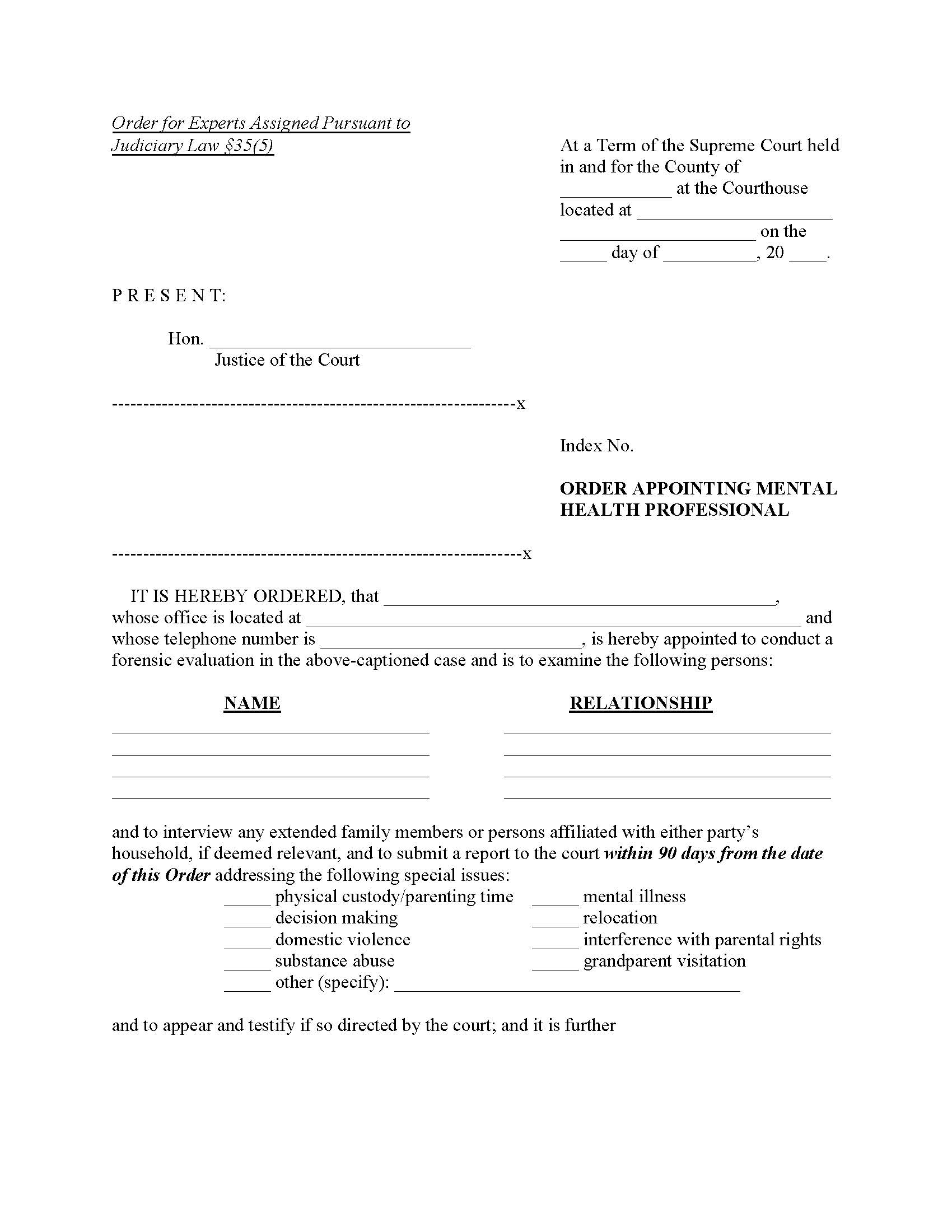 Order Appointing Mental Health Professional | Pdf Fpdf Docx | New York