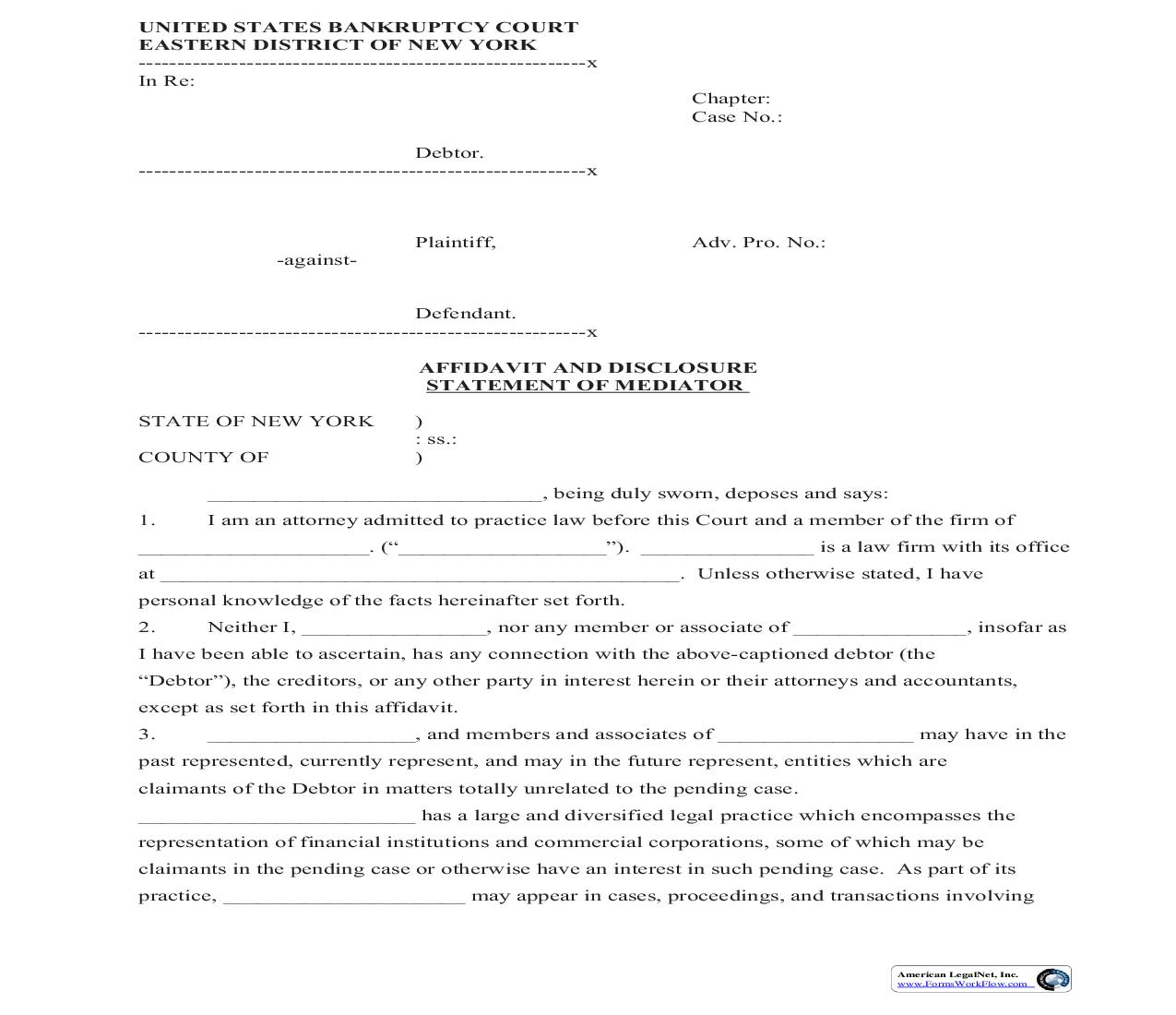 Affidavit And Disclosure Statement Of Mediator {AFDISMED} | Pdf Fpdf Doc Docx | New York